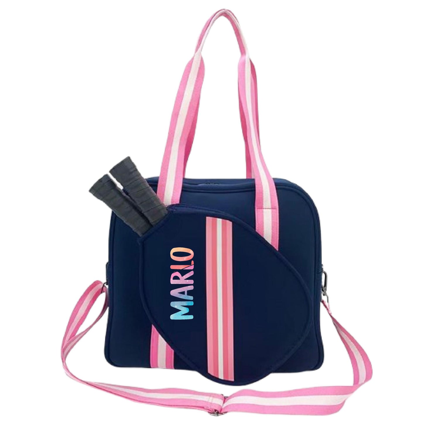 "Midnight" Blue with Pink Trim Pickleball Bag (Free Personalization) | Pickleball Sports Bag | Medium Size Court Bag