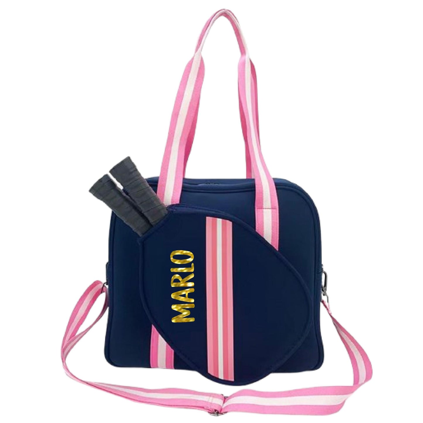 "Midnight" Blue with Pink Trim Pickleball Bag (Free Personalization) | Pickleball Sports Bag | Medium Size Court Bag