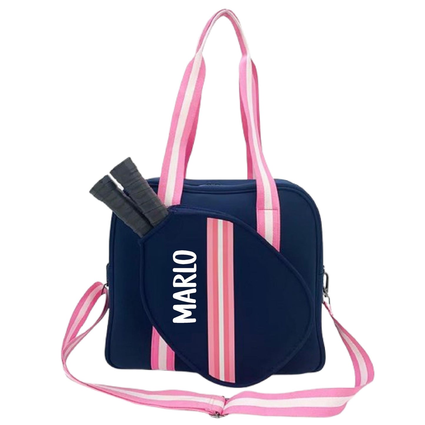 "Midnight" Blue with Pink Trim Pickleball Bag (Free Personalization) | Pickleball Sports Bag | Medium Size Court Bag