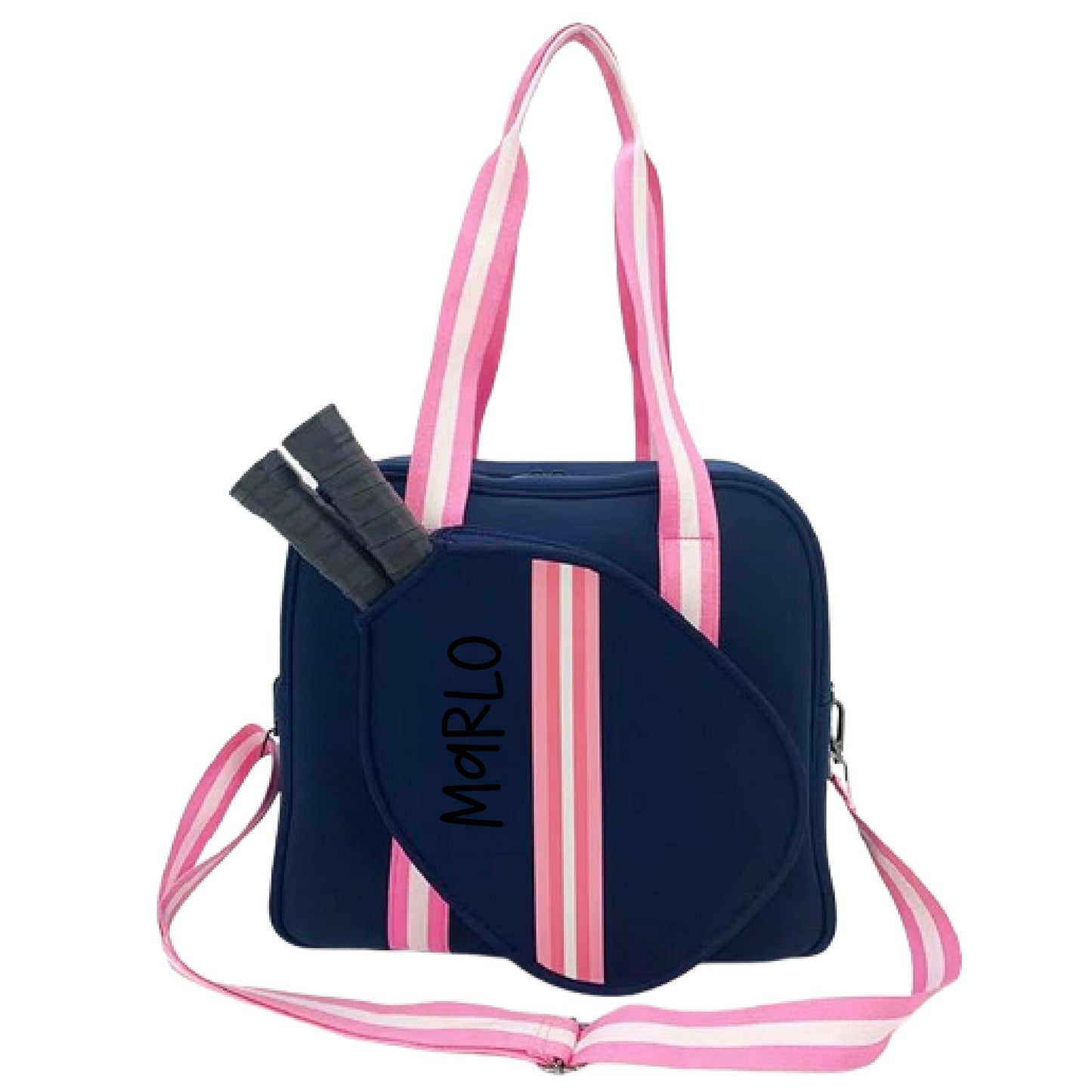 "Midnight" Blue with Pink Trim Pickleball Bag (Free Personalization) | Pickleball Sports Bag | Medium Size Court Bag