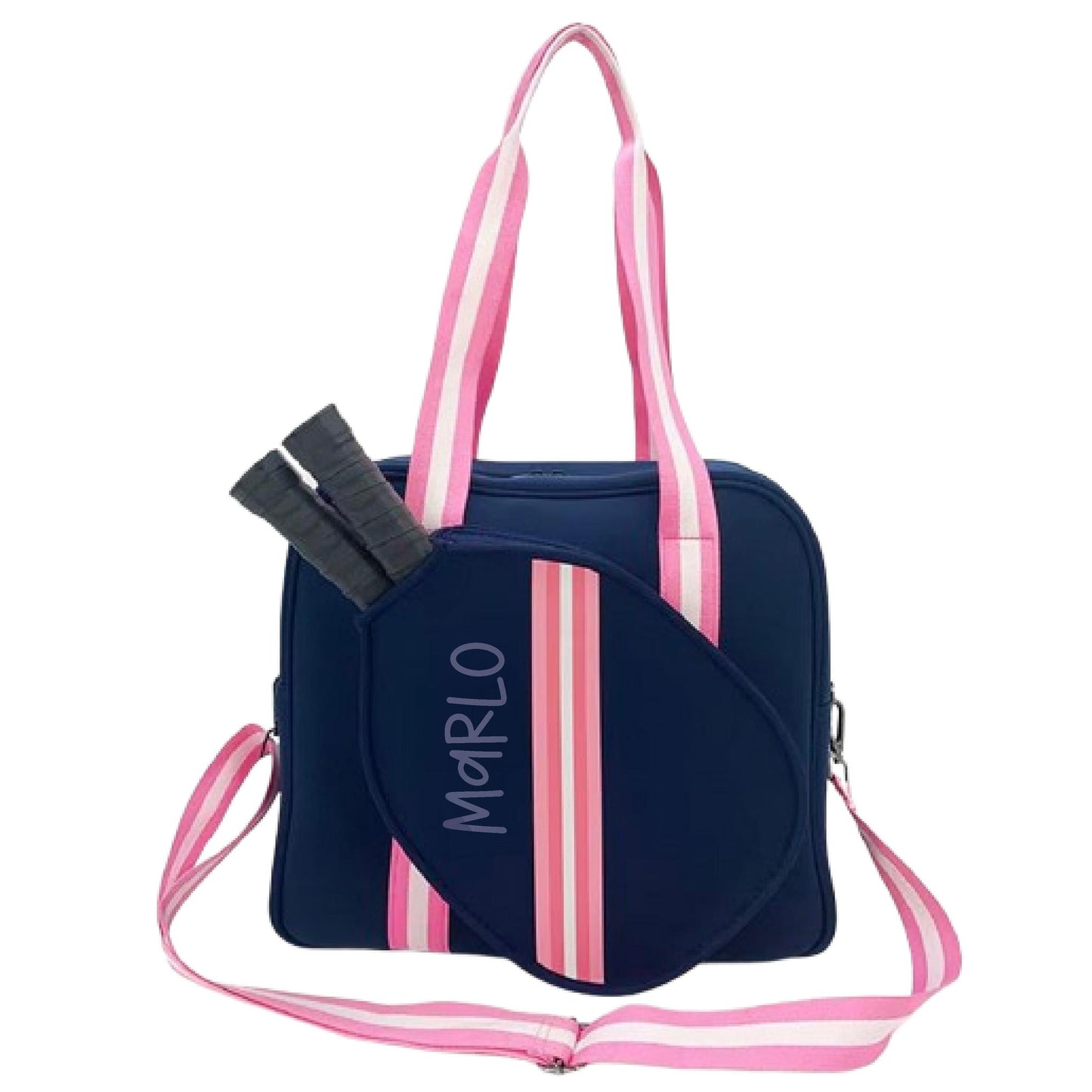 "Midnight" Blue with Pink Trim Pickleball Bag (Free Personalization) | Pickleball Sports Bag | Medium Size Court Bag
