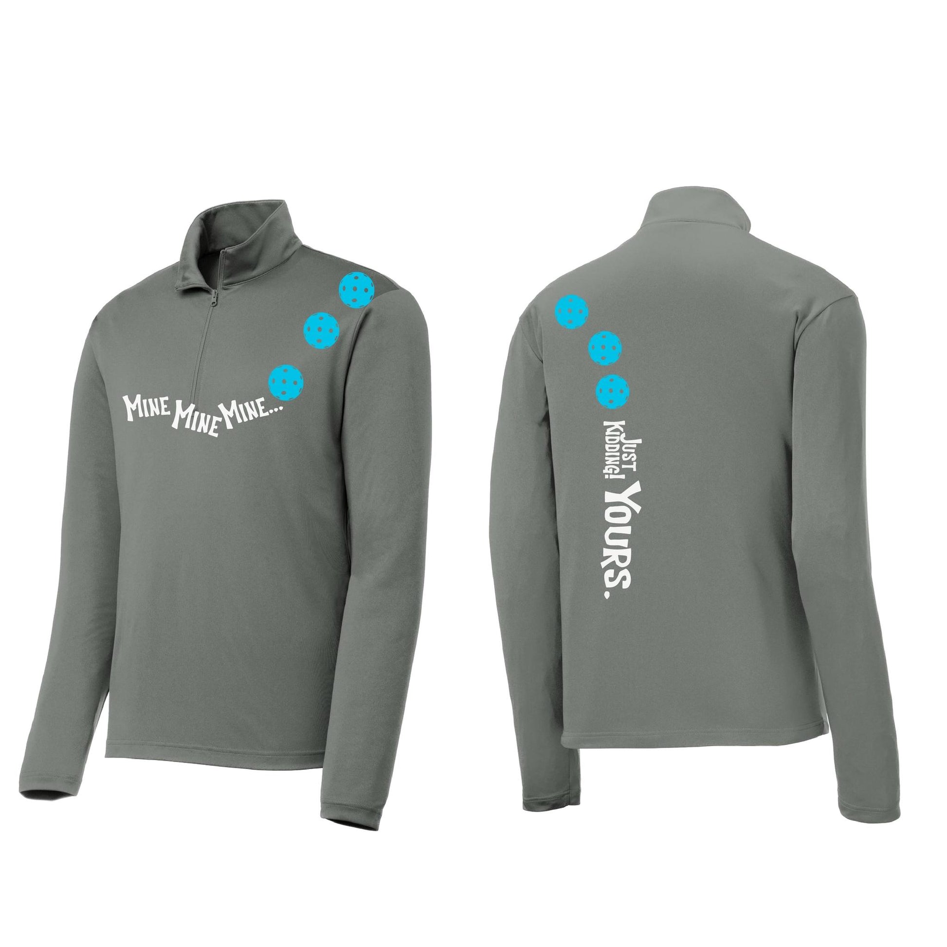 Mine JK Yours (Pickleballs Cyan Green Orange) | Men's 1/4 Zip Long Sleeve Pullover Athletic Performance Shirt | 100% Polyester
