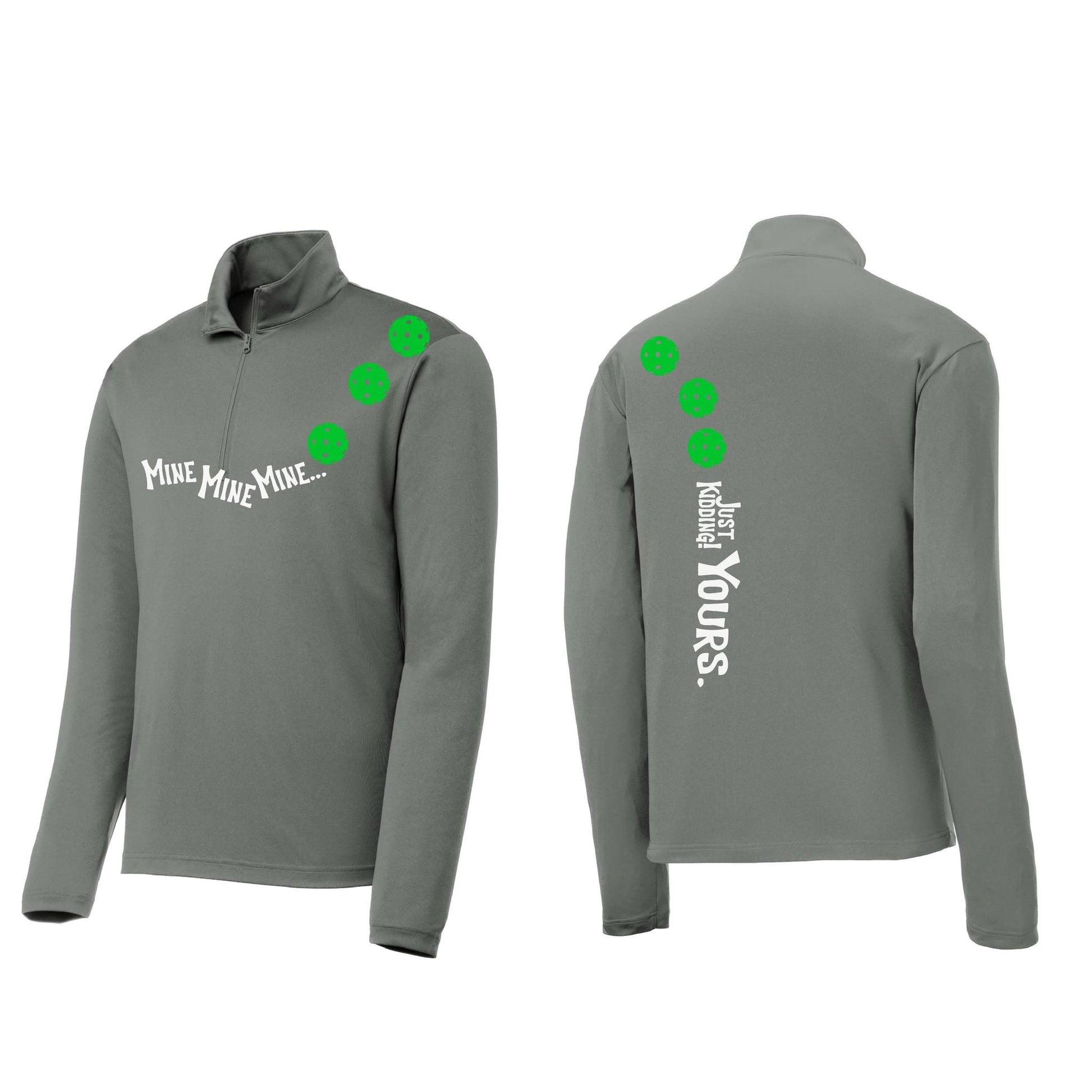 Mine JK Yours (Pickleballs Cyan Green Orange) | Men's 1/4 Zip Long Sleeve Pullover Athletic Performance Shirt | 100% Polyester