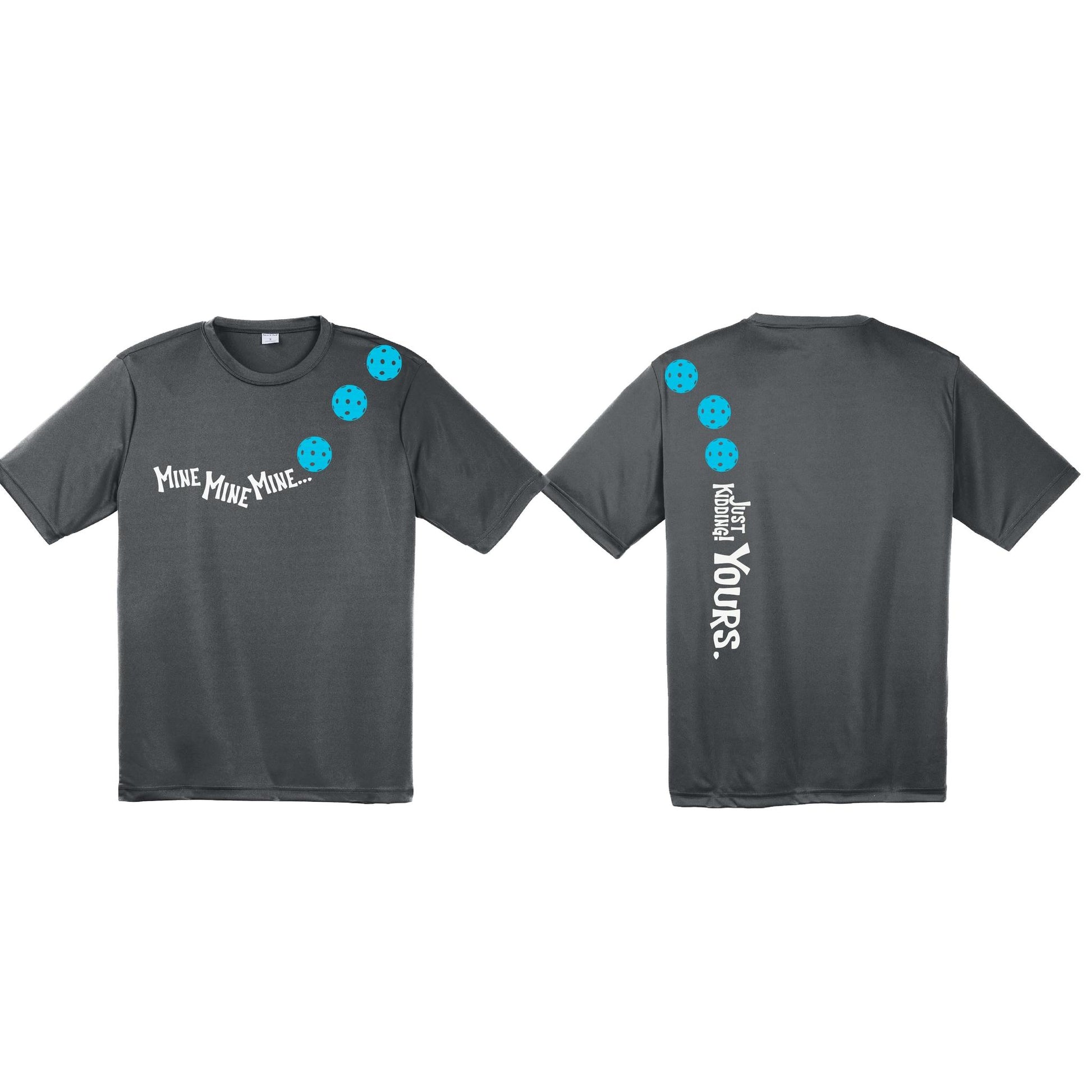 Mine JK Yours (Pickleballs Cyan Green Orange) | Men's Short Sleeve Athletic Performance T-Shirt | 100% Polyester