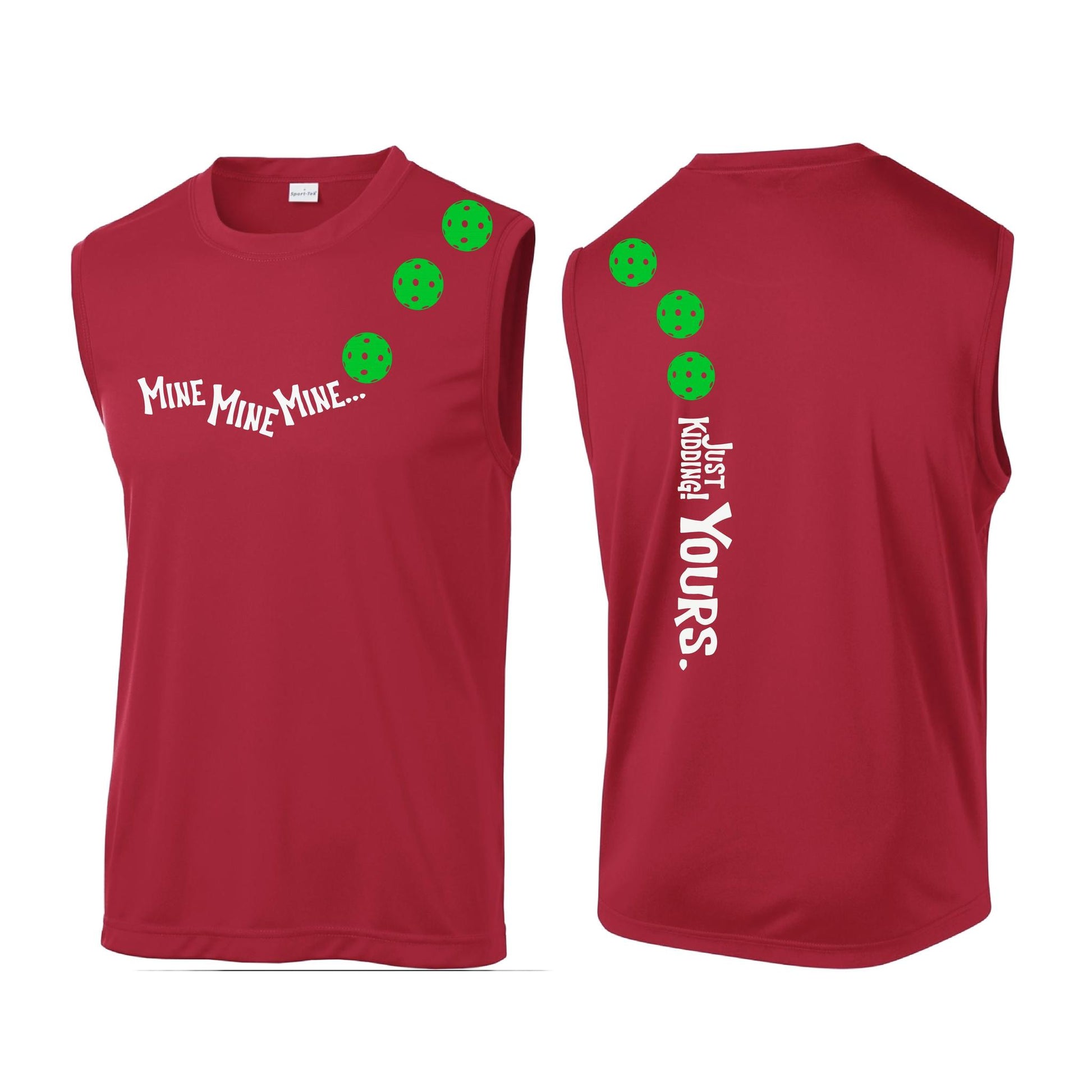 Mine JK Yours (Pickleballs Cyan Green Orange) | Men's Sleeveless Athletic Performance T-Shirt | 100% Polyester