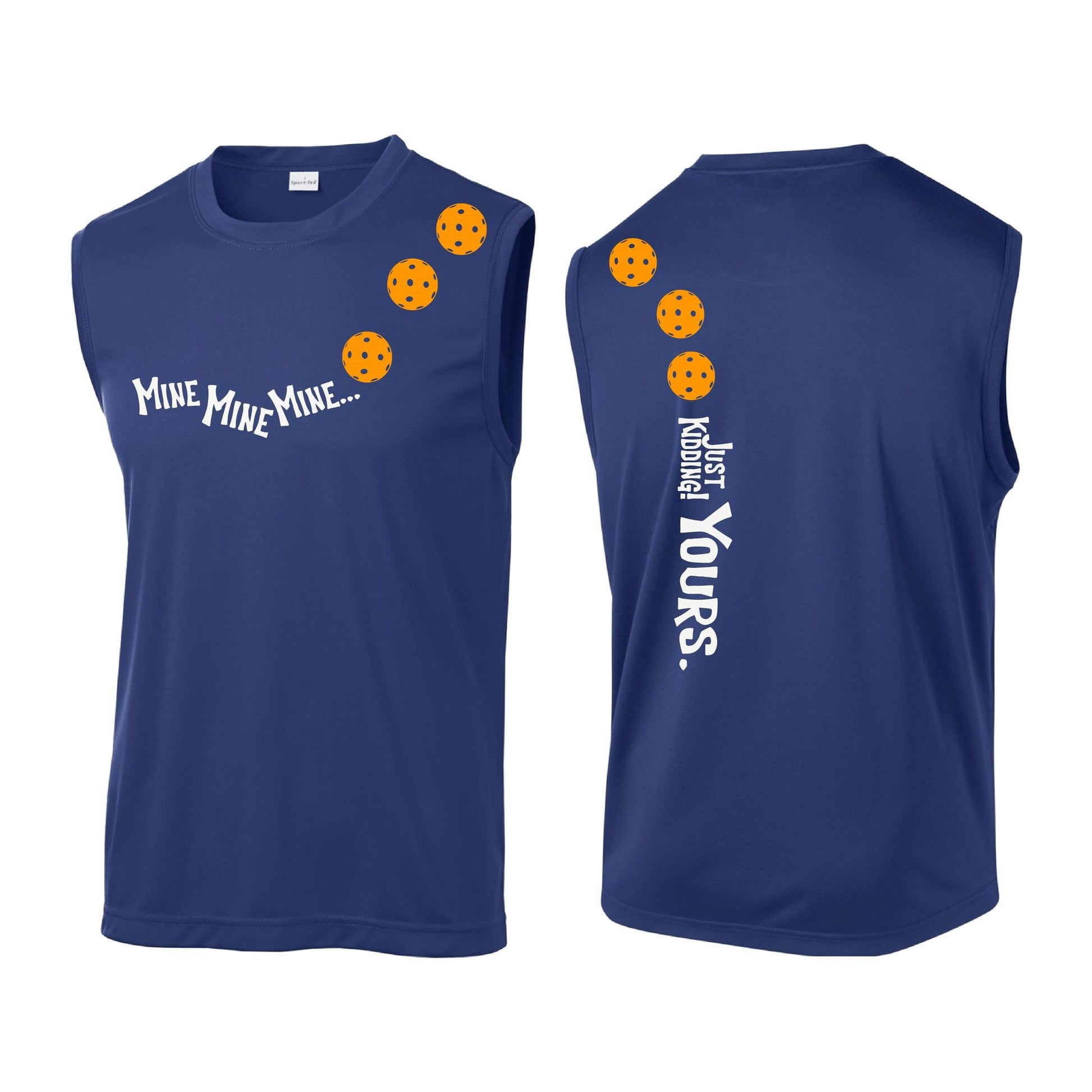 Mine JK Yours (Pickleballs Cyan Green Orange) | Men's Sleeveless Athletic Performance T-Shirt | 100% Polyester