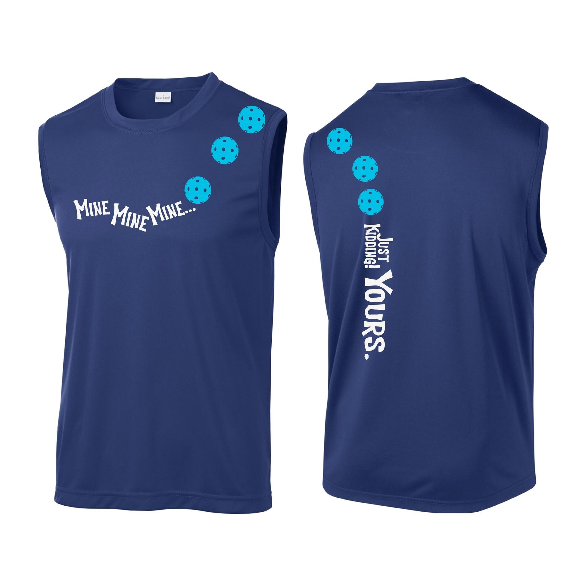 Mine JK Yours (Pickleballs Cyan Green Orange) | Men's Sleeveless Athletic Performance T-Shirt | 100% Polyester