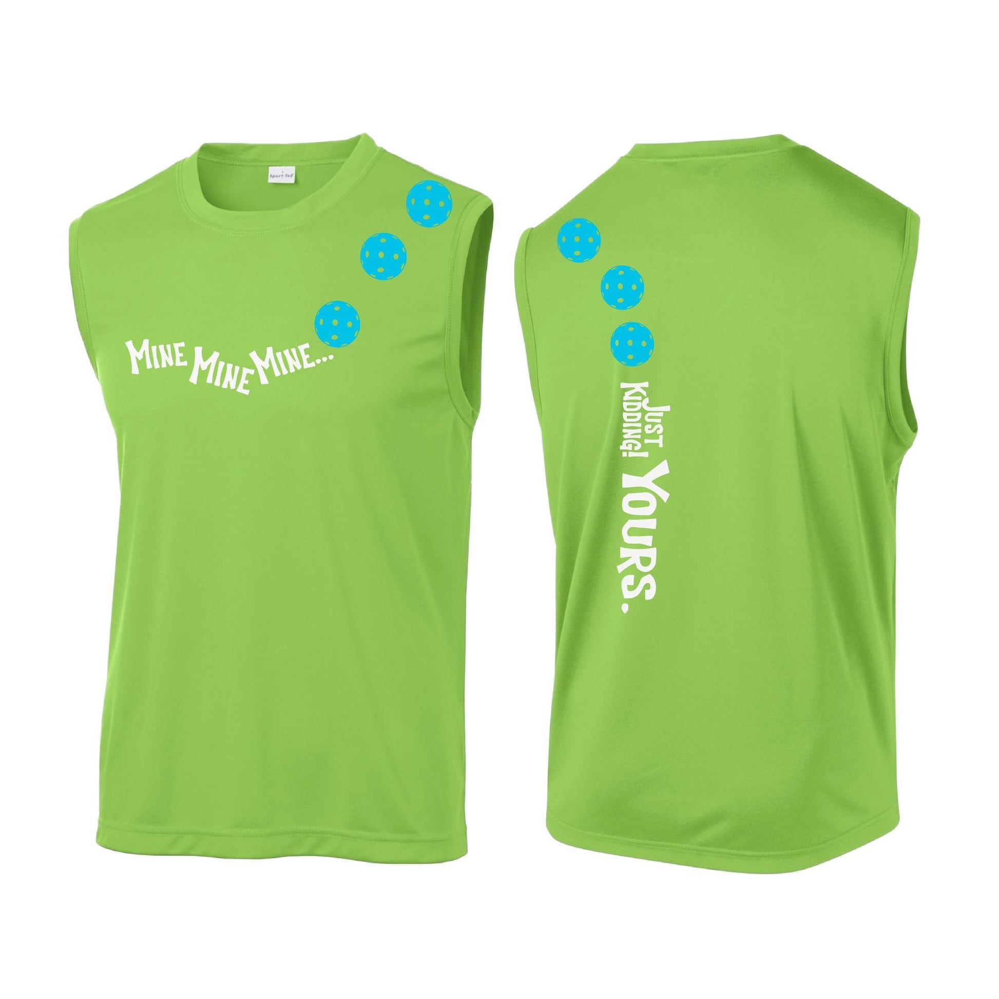 Mine JK Yours (Pickleballs Cyan Green Orange) | Men's Sleeveless Athletic Performance T-Shirt | 100% Polyester