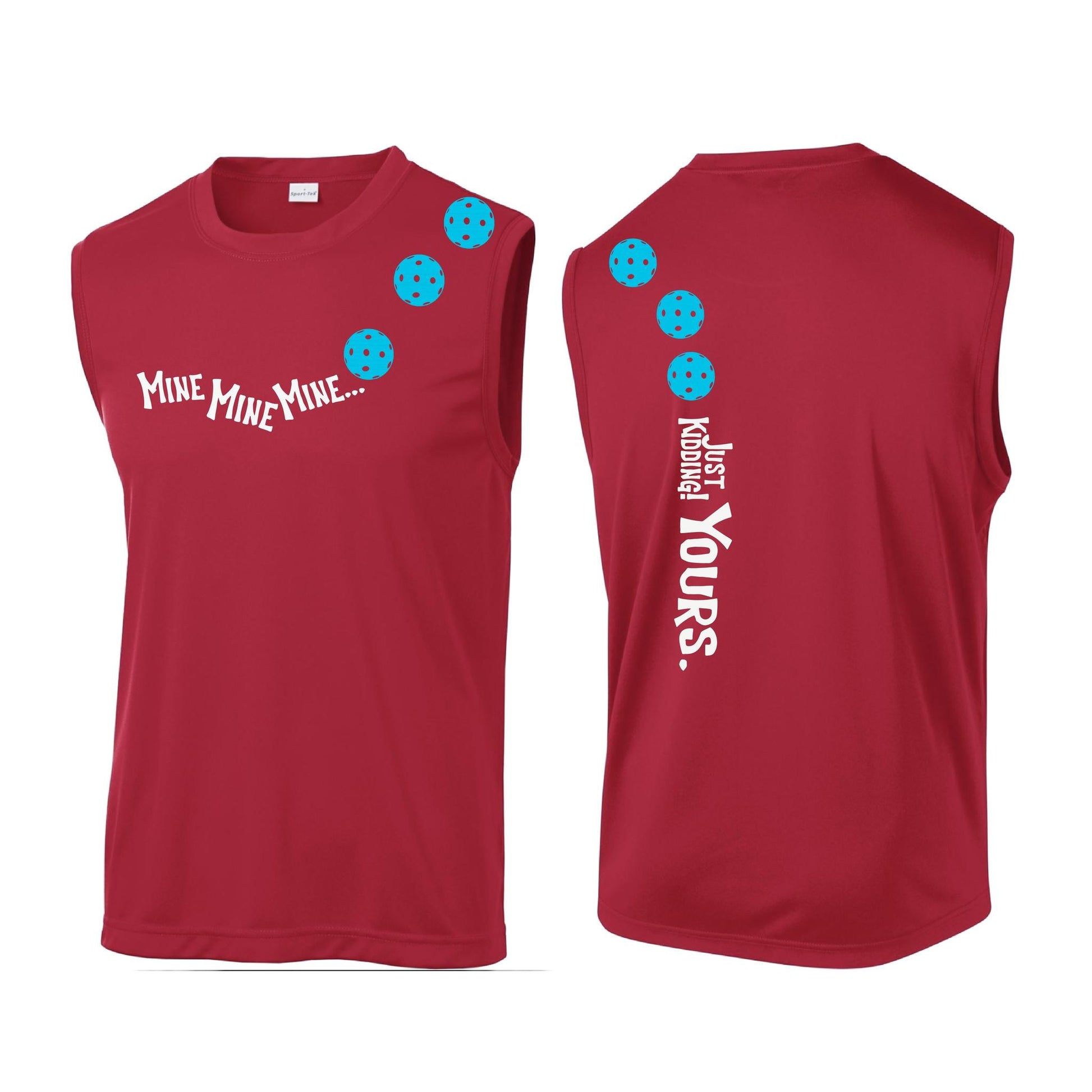 Mine JK Yours (Pickleballs Cyan Green Orange) | Men's Sleeveless Athletic Performance T-Shirt | 100% Polyester