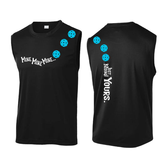 Mine JK Yours (Pickleballs Cyan Green Orange) | Men's Sleeveless Athletic Performance T-Shirt | 100% Polyester