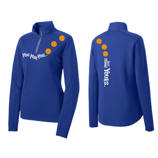 Mine JK Yours (Pickleballs Cyan Green Orange) | Women's 1/4 Zip Pickleball Performance Pullover Shirt | 100% Polyester