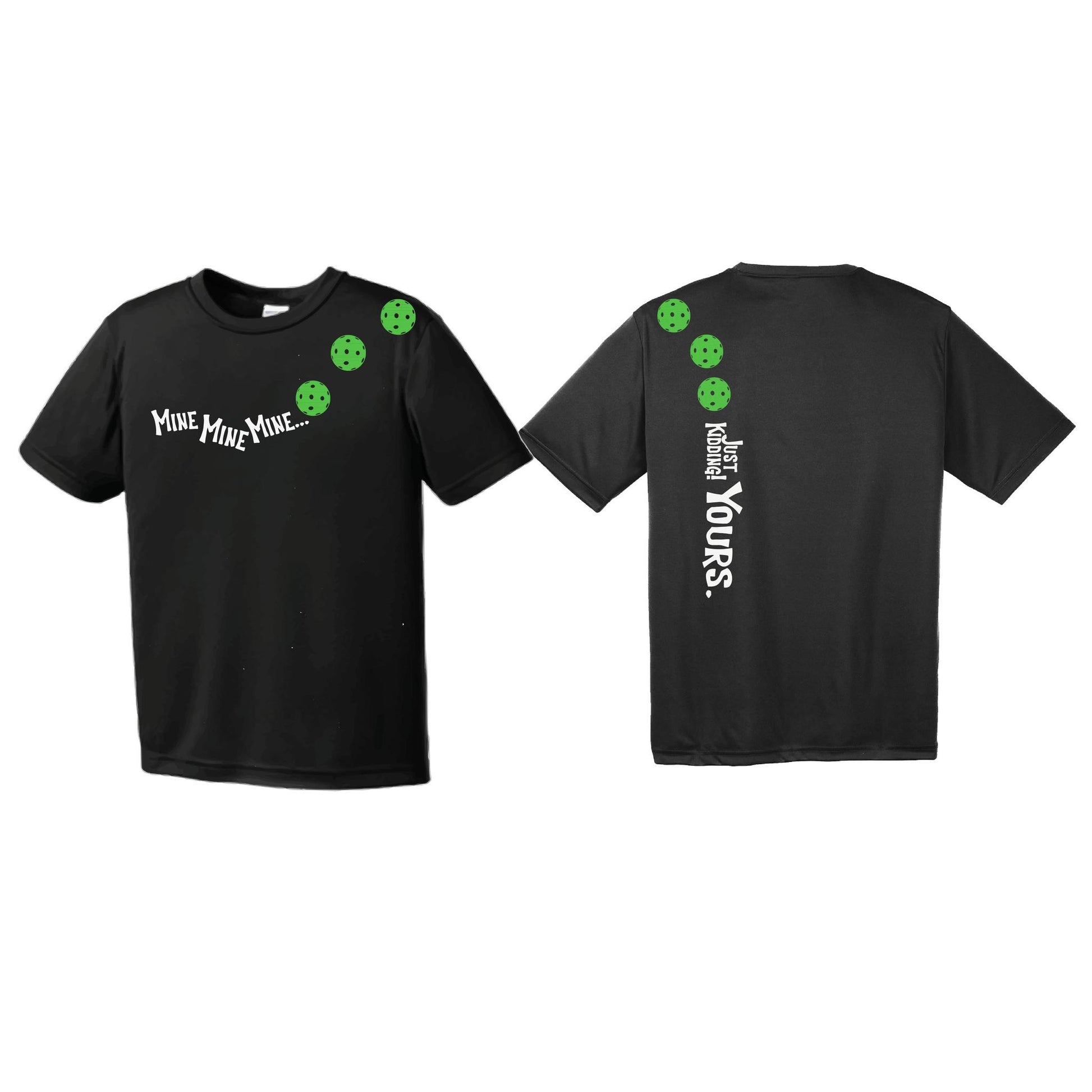 Mine JK Yours (Pickleballs Cyan Green Orange) | Youth Short Sleeve Pickleball Performance T-Shirts | 100% Polyester
