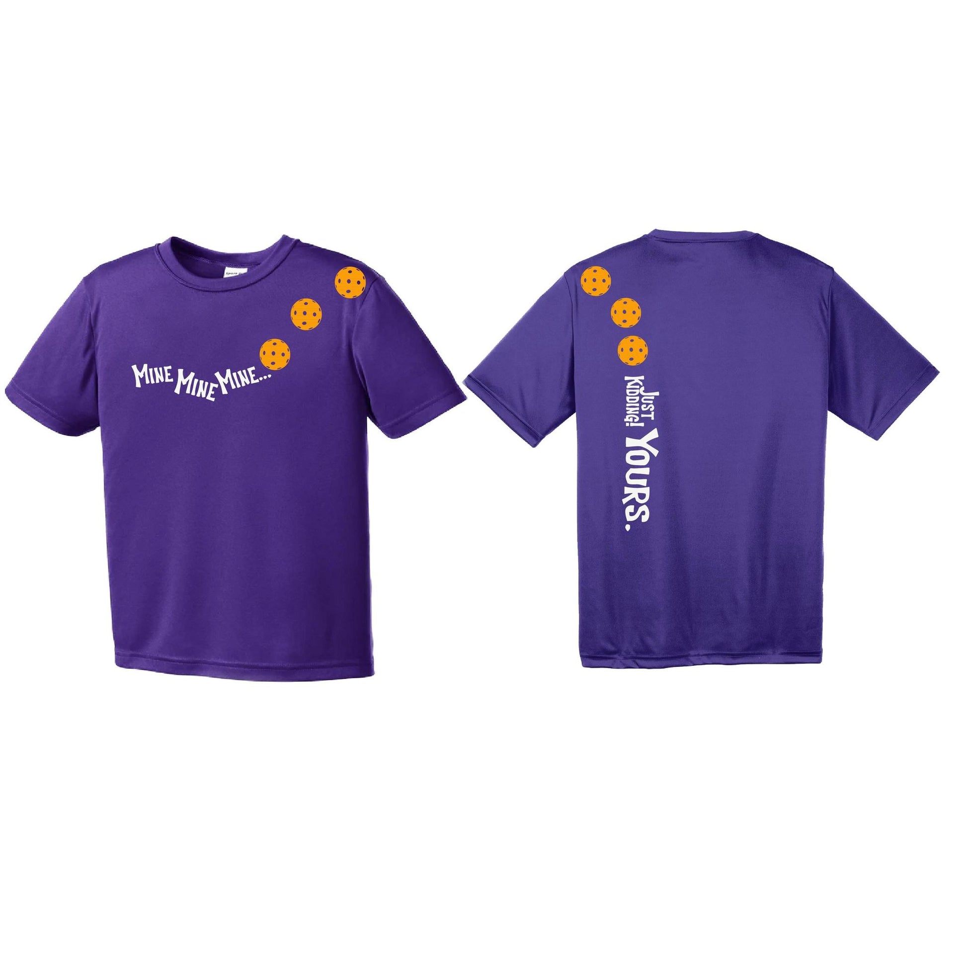 Mine JK Yours (Pickleballs Cyan Green Orange) | Youth Short Sleeve Pickleball Performance T-Shirts | 100% Polyester