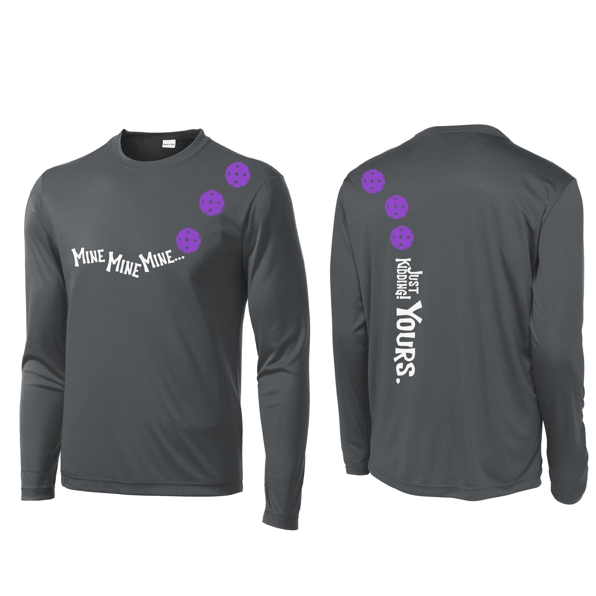Mine JK Yours (Pickleballs Pink Purple Rainbow) | Men's Long Sleeve Athletic Performance T-Shirt | 100% Polyester