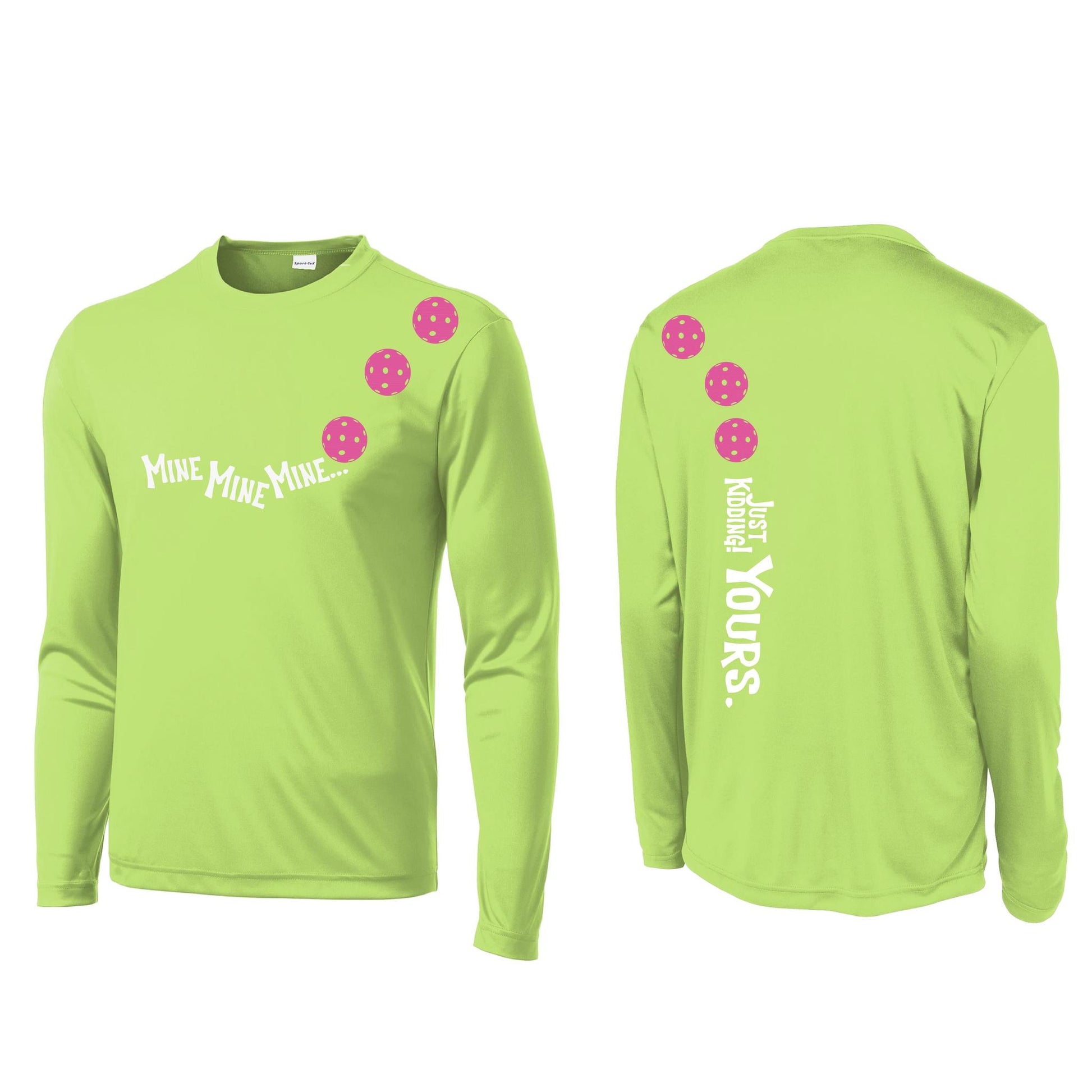 Mine JK Yours (Pickleballs Pink Purple Rainbow) | Men's Long Sleeve Athletic Performance T-Shirt | 100% Polyester