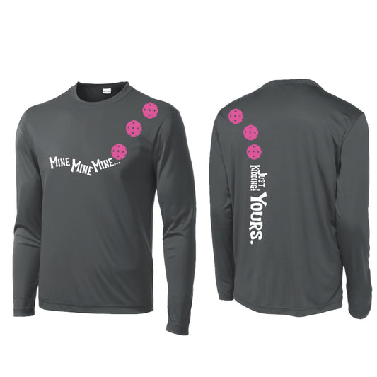 Mine JK Yours (Pickleballs Pink Purple Rainbow) | Men's Long Sleeve Athletic Performance T-Shirt | 100% Polyester