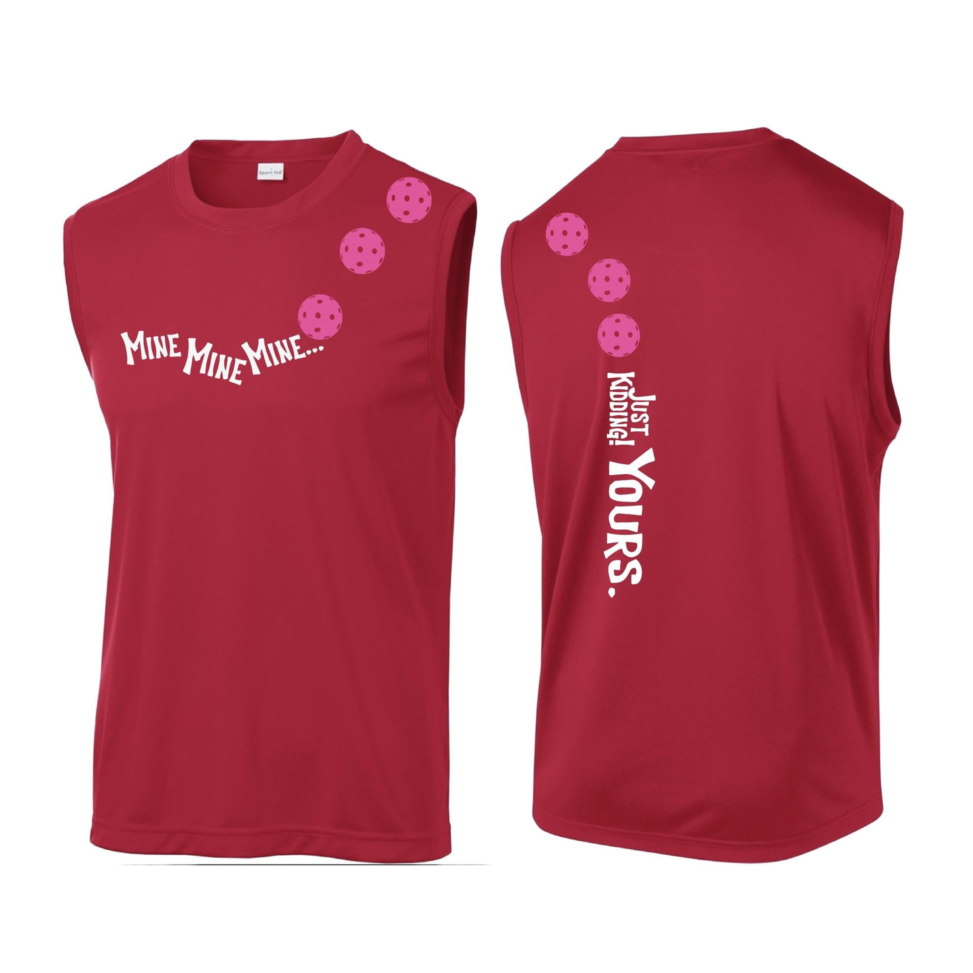 Mine JK Yours (Pickleballs Pink Purple Rainbow) | Men's Sleeveless Athletic Performance T-Shirt | 100% Polyester
