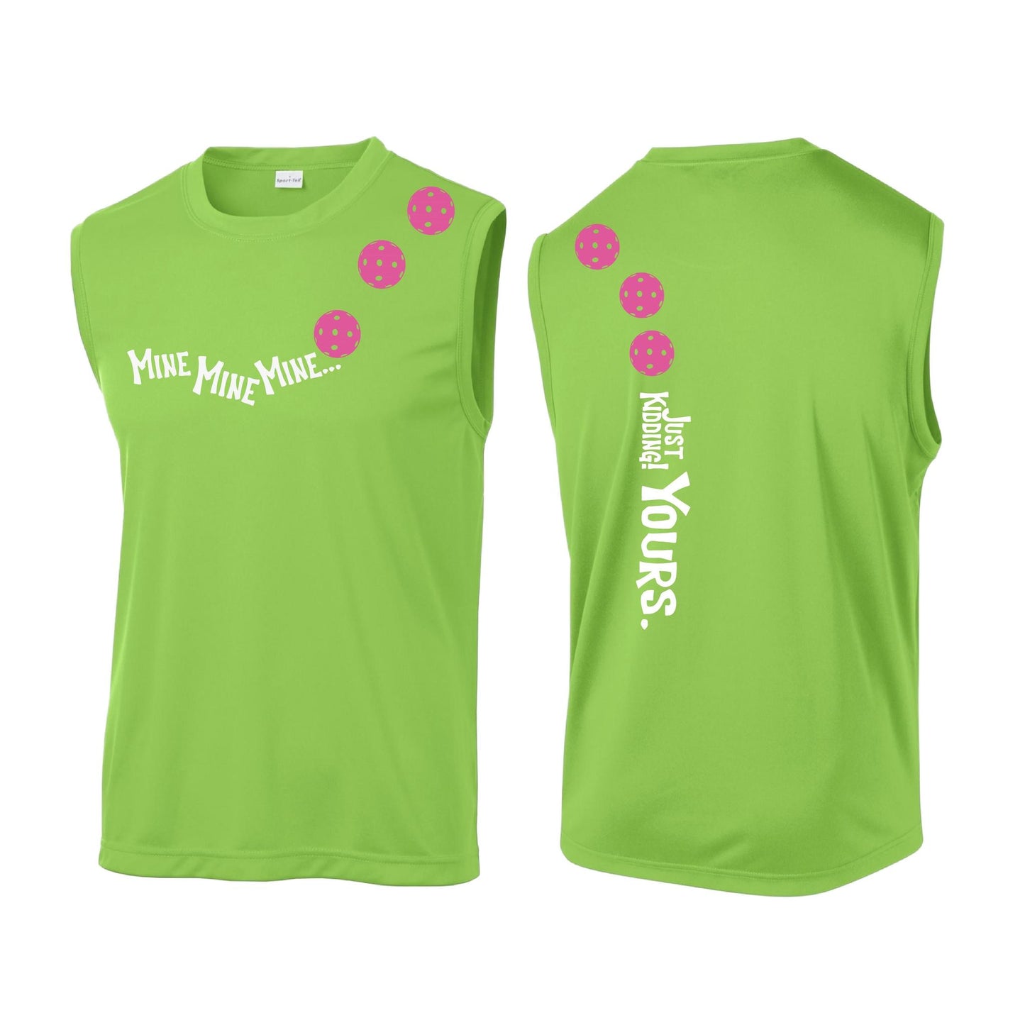 Mine JK Yours (Pickleballs Pink Purple Rainbow) | Men's Sleeveless Athletic Performance T-Shirt | 100% Polyester