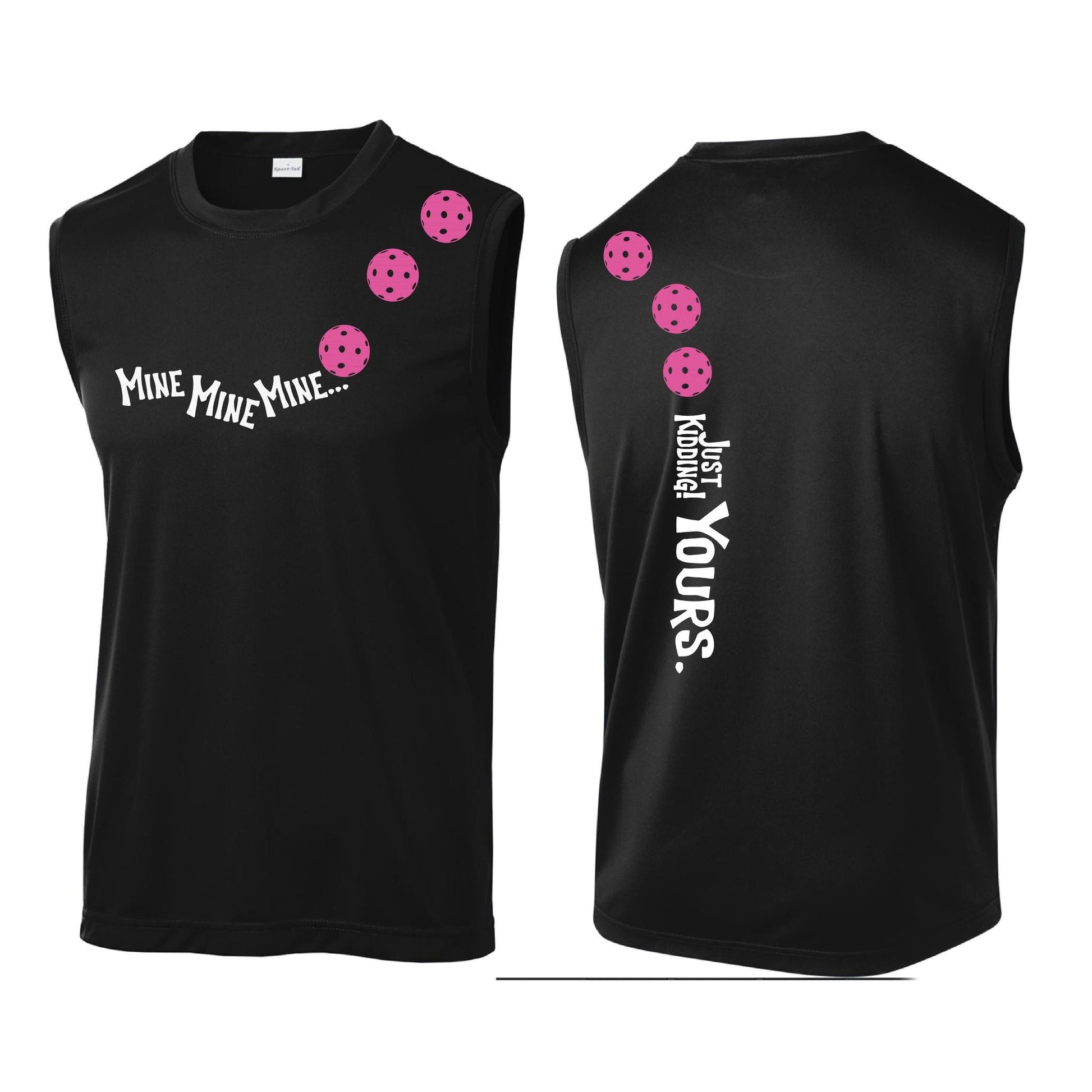 Mine JK Yours (Pickleballs Pink Purple Rainbow) | Men's Sleeveless Athletic Performance T-Shirt | 100% Polyester