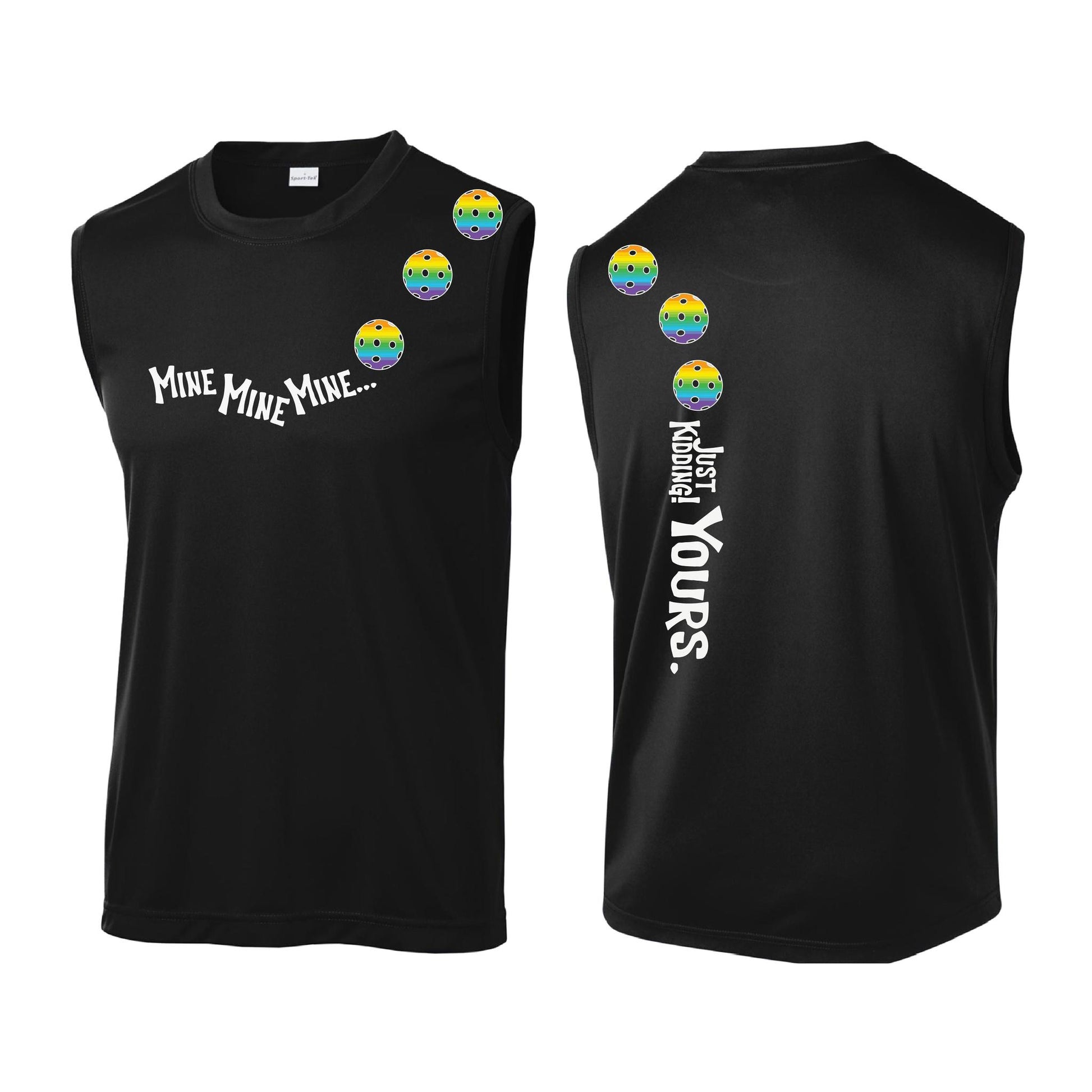 Mine JK Yours (Pickleballs Pink Purple Rainbow) | Men's Sleeveless Athletic Performance T-Shirt | 100% Polyester