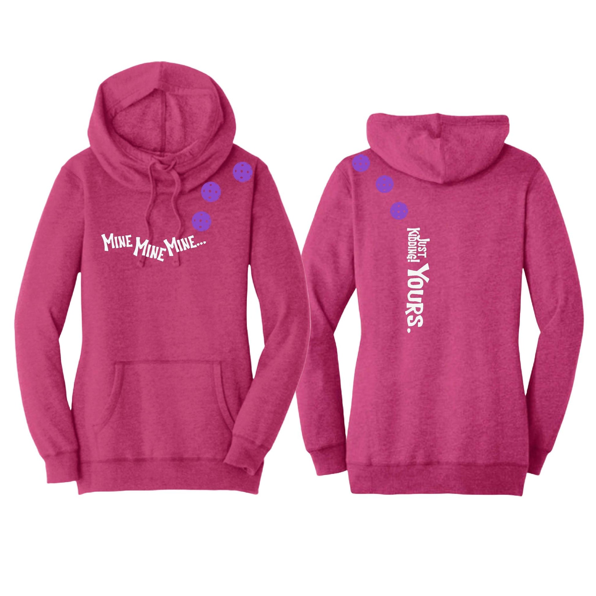 Mine JK Yours (Pickleballs Pink Purple Rainbow) | Women’s Cowl-Neck Hoodie Pickleball Sweatshirt | 55% Cotton 45% Poly Fleece