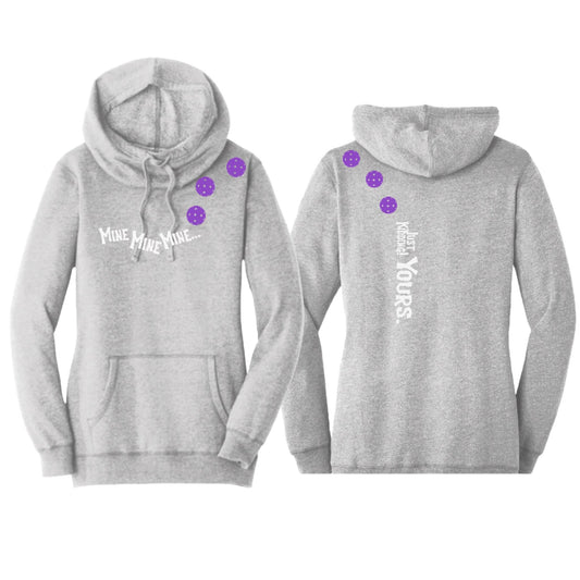 Mine JK Yours (Pickleballs Pink Purple Rainbow) | Women’s Cowl-Neck Hoodie Pickleball Sweatshirt | 55% Cotton 45% Poly Fleece