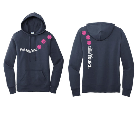 Mine JK Yours (Pickleballs Pink Purple Rainbow) | Women’s Fitted Hoodie Pickleball Sweatshirt | 50% Cotton 50% Poly Fleece