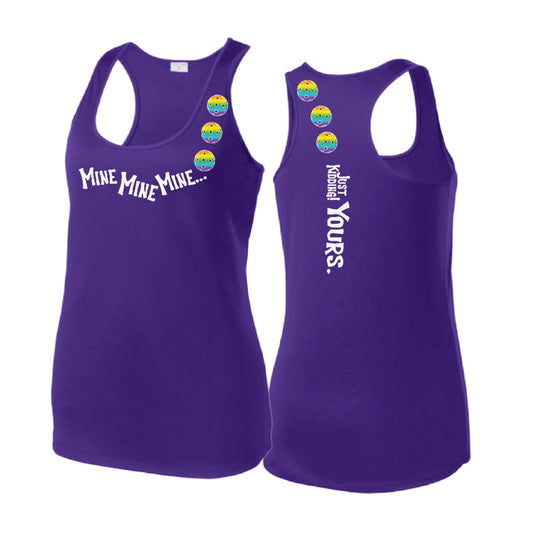 Mine JK Yours (Pickleballs Pink Purple Rainbow) | Women's Racerback Pickleball Tank | 100% Polyester