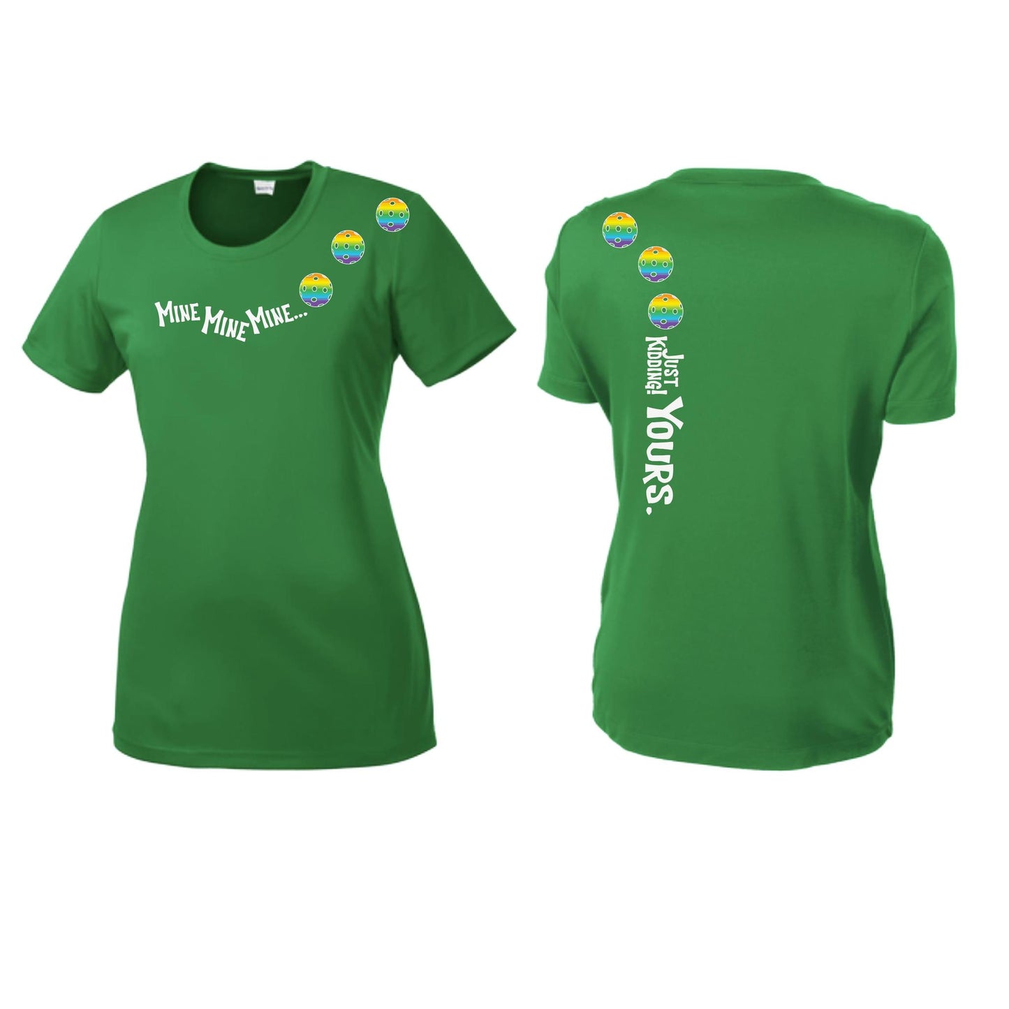 Mine JK Yours (10 Custom Pickleball Colors) | Women’s Short Sleeve Crewneck Pickleball Performance T-Shirts | 100% Polyester