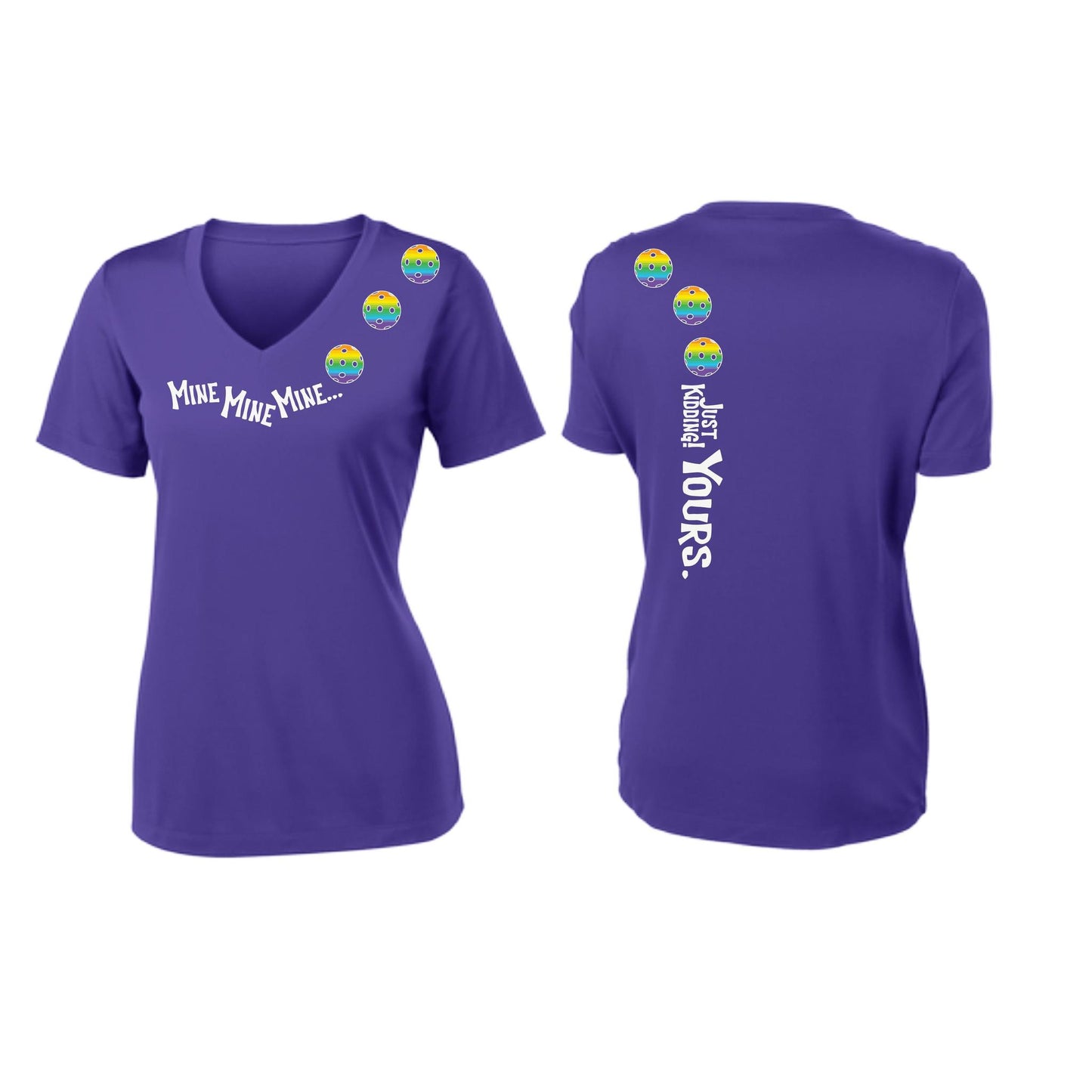 Mine JK Yours (10 Custom Pickleball Colors) | Women's Short Sleeve V-Neck Pickleball Performance T-Shirts | 100% Polyester