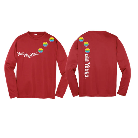 Mine JK Yours (Pickleballs Pink Purple Rainbow) | Youth Long Sleeve Pickleball Performance T-Shirts | 100% Polyester