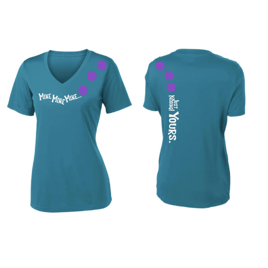 Mine JK Yours (Pickleballs Purple) | Clearance Women's Short Sleeve V-Neck Pickleball Performance T-Shirts | 100% Polyester