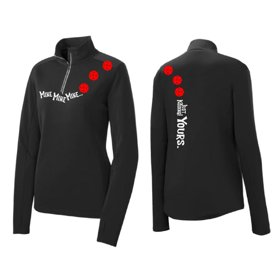Mine JK Yours (Pickleballs Red) | Clearance Women's 1/4 Zip Pickleball Performance Pullover Shirt | 100% Polyester