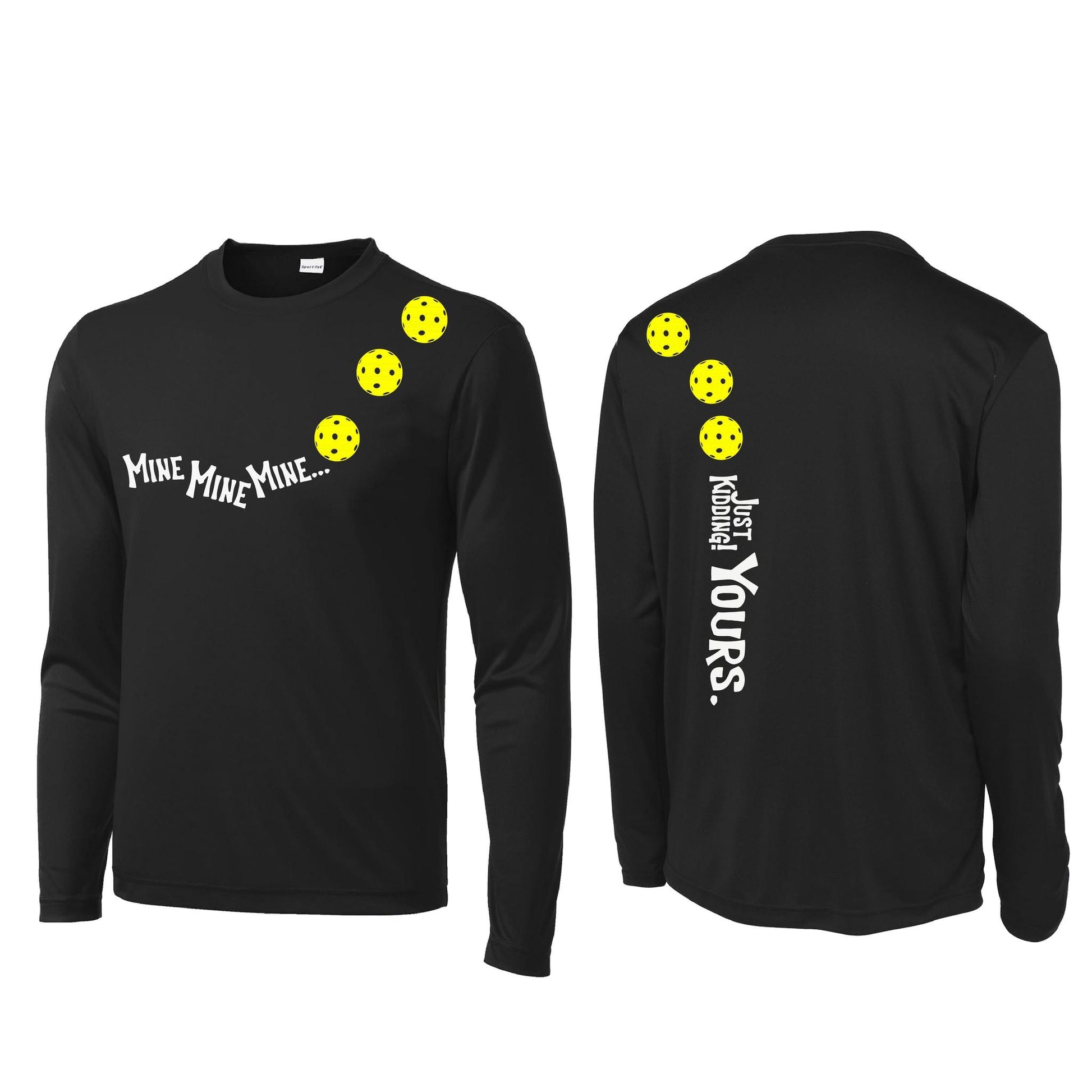 Mine JK Yours (Pickleballs Red White Yellow) | Men's Long Sleeve Athletic Performance T-Shirt | 100% Polyester