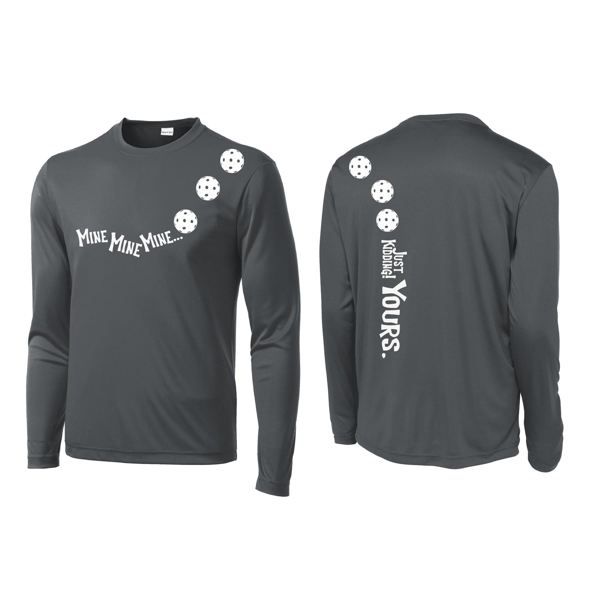 Mine JK Yours (Pickleballs Red White Yellow) | Men's Long Sleeve Athletic Performance T-Shirt | 100% Polyester