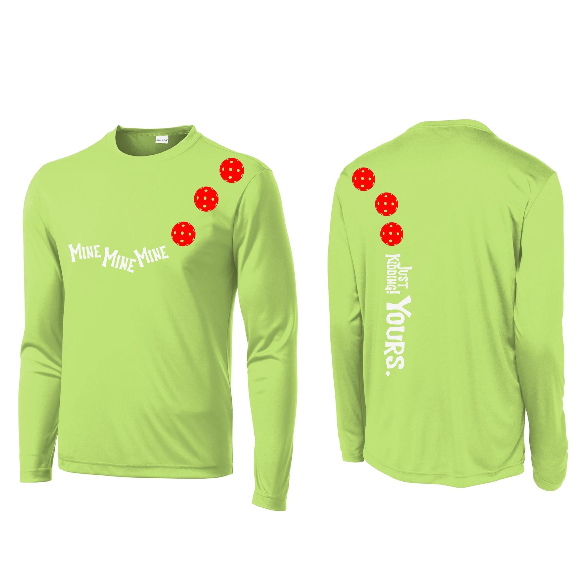 Mine JK Yours (Pickleballs Red White Yellow) | Men's Long Sleeve Athletic Performance T-Shirt | 100% Polyester