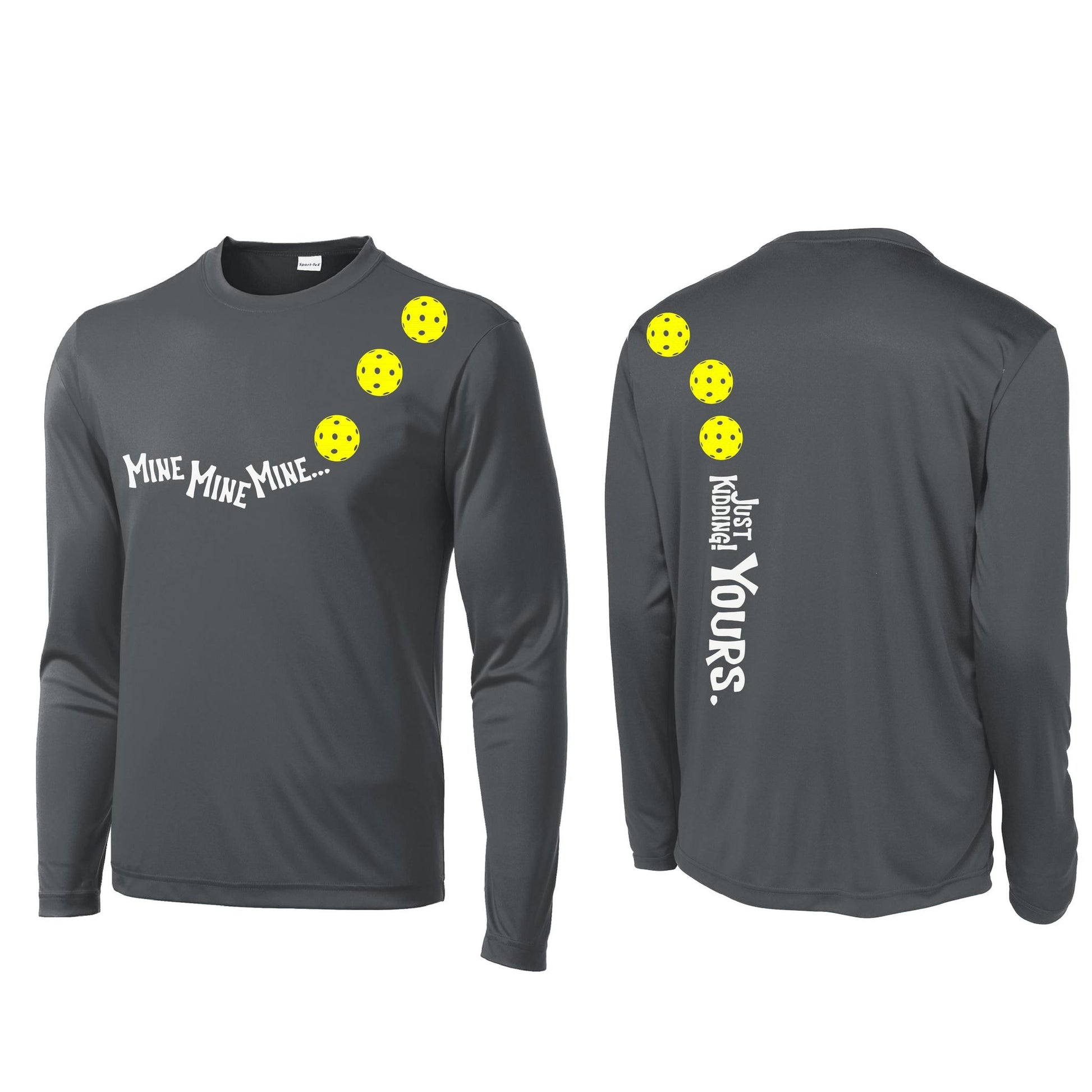 Mine JK Yours (Pickleballs Red White Yellow) | Men's Long Sleeve Athletic Performance T-Shirt | 100% Polyester