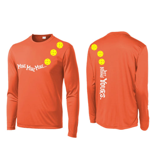 Mine JK Yours (Pickleballs Red White Yellow) | Men's Long Sleeve Athletic Performance T-Shirt | 100% Polyester