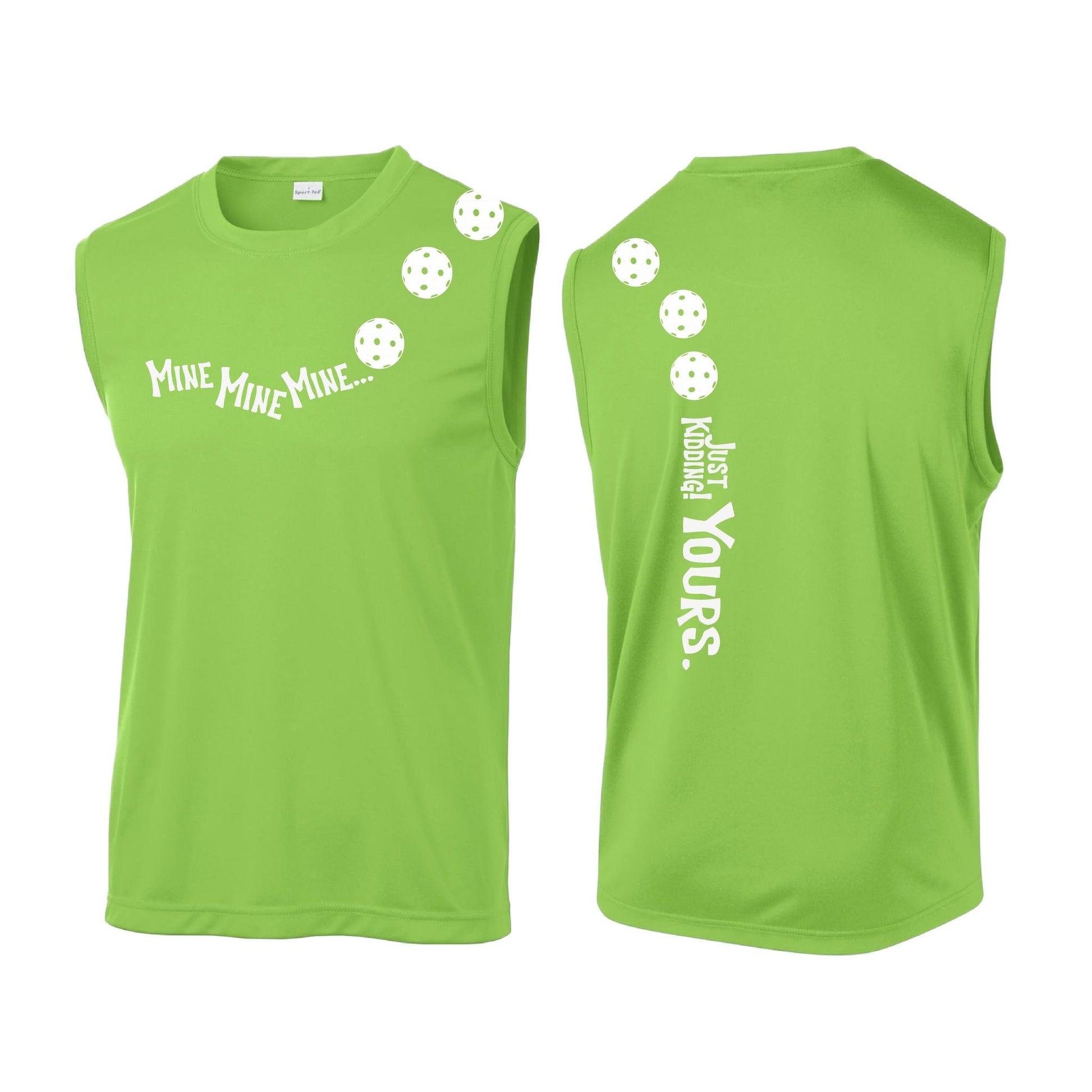 Mine JK Yours (Pickleballs Red White Yellow) | Men's Sleeveless Athletic Performance T-Shirt | 100% Polyester