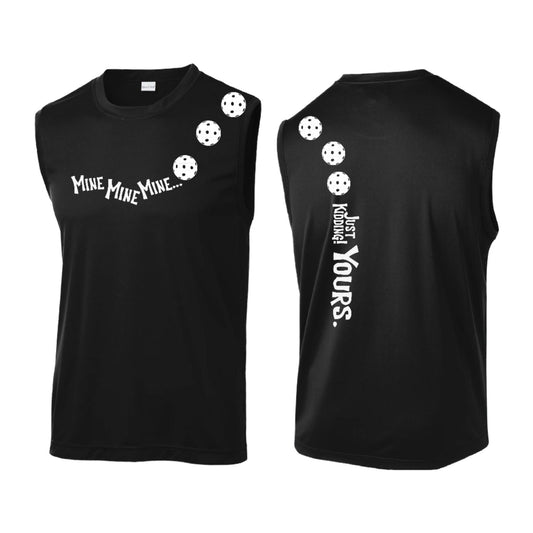 Mine JK Yours (Pickleballs Red White Yellow) | Men's Sleeveless Athletic Performance T-Shirt | 100% Polyester