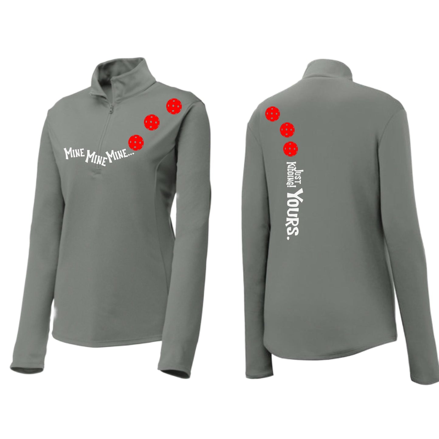 Mine JK Yours (Pickleballs Red White Yellow) | Women's 1/4 Zip Pickleball Pullover | 100% Polyester