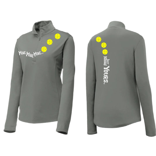 Mine JK Yours (Pickleballs Red White Yellow) | Women's 1/4 Zip Pickleball Performance Pullover Shirt | 100% Polyester