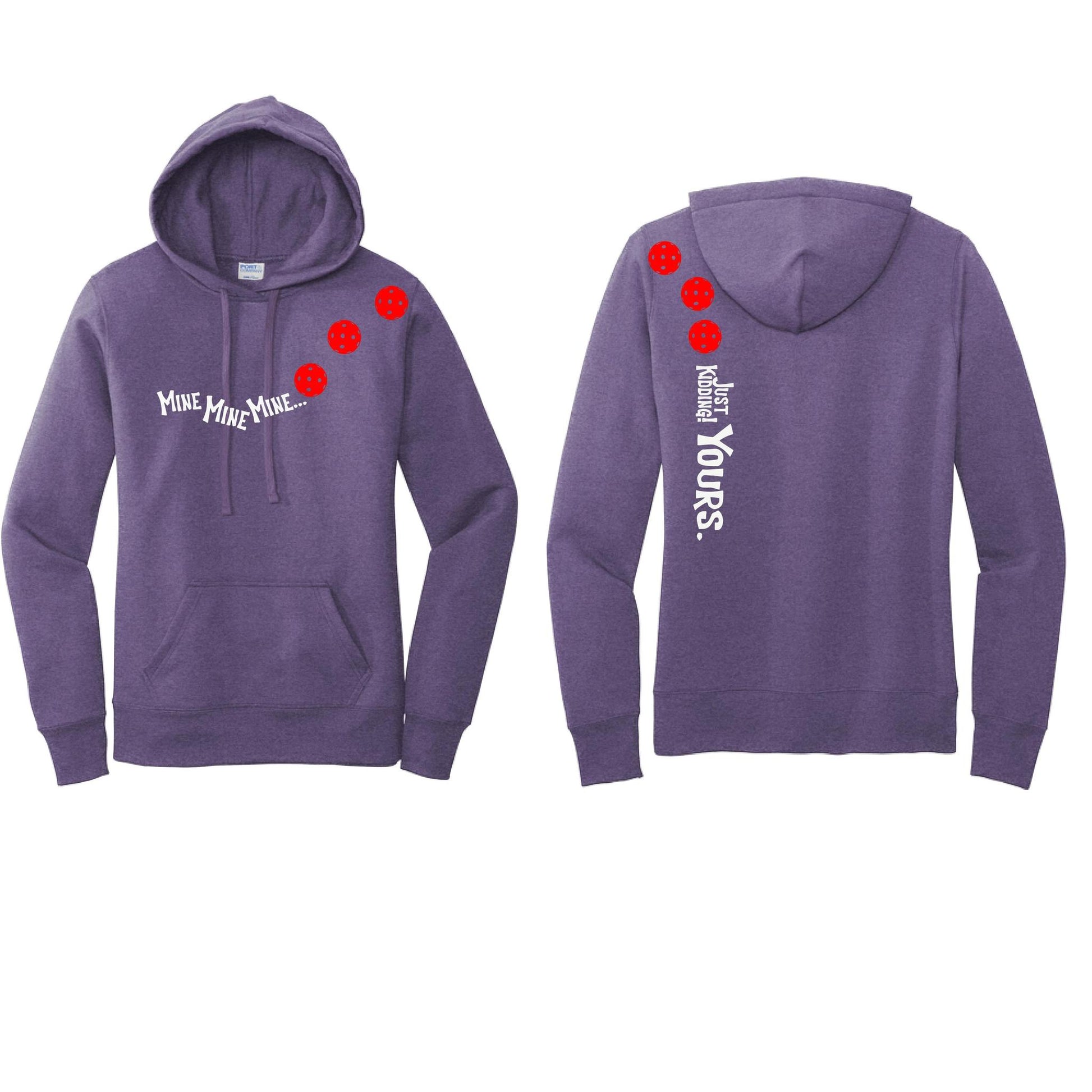 Mine JK Yours (Pickleballs Red White Yellow) | Women’s Fitted Hoodie Pickleball Sweatshirt | 50% Cotton 50% Poly Fleece