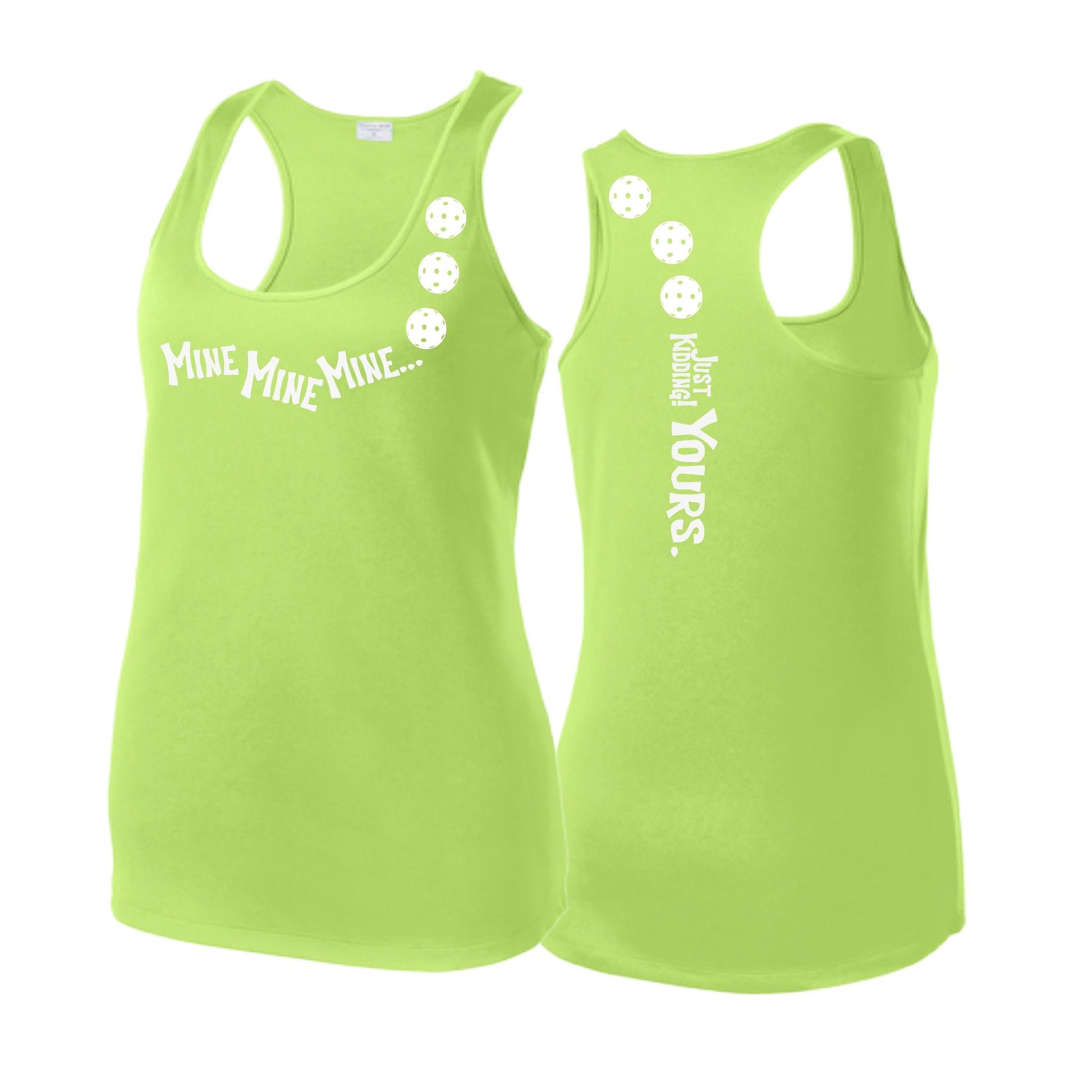 Mine JK Yours (Pickleballs Red White Yellow) | Women's Racerback Pickleball Tank | 100% Polyester