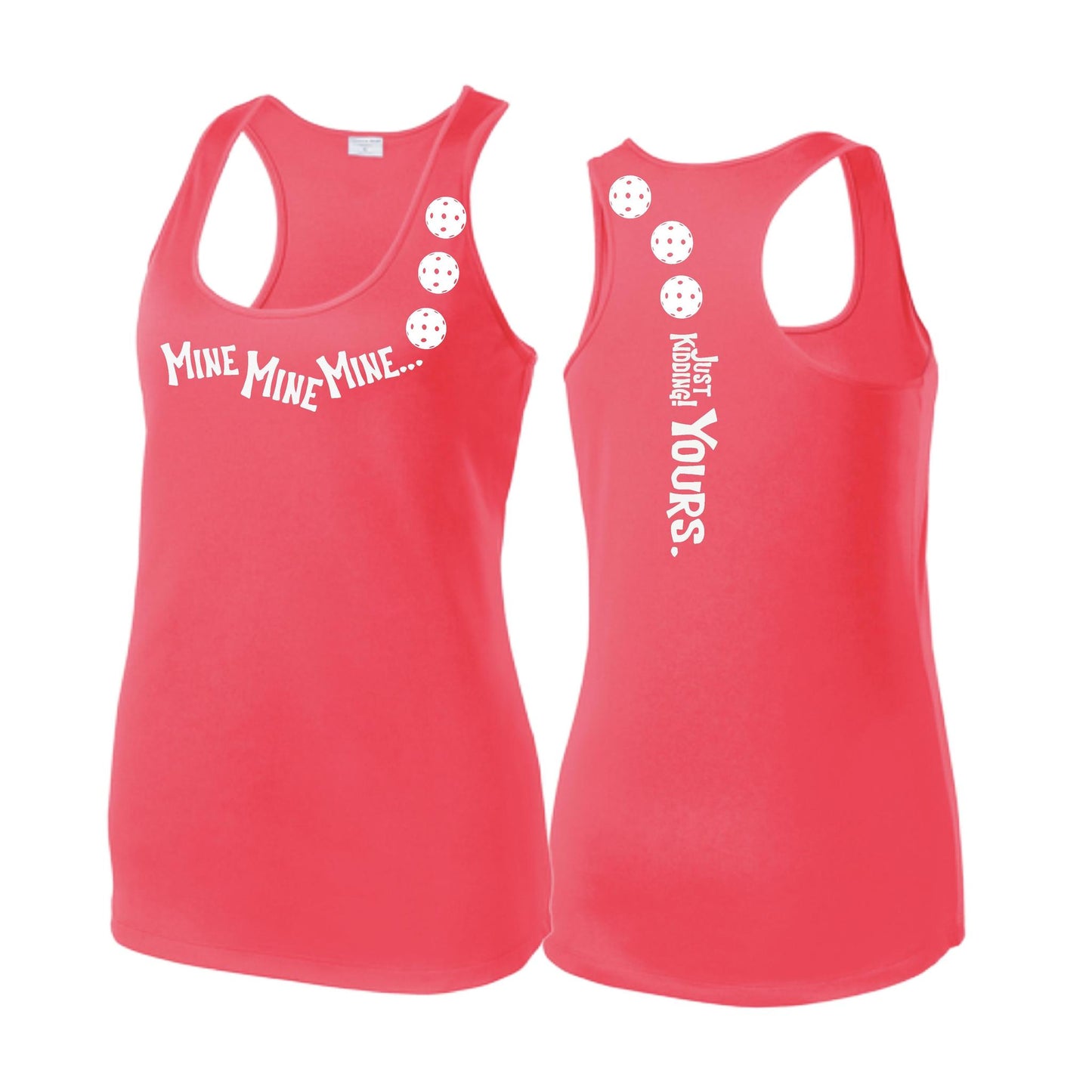 Mine JK Yours (Pickleballs Red White Yellow) | Women's Racerback Pickleball Tank | 100% Polyester