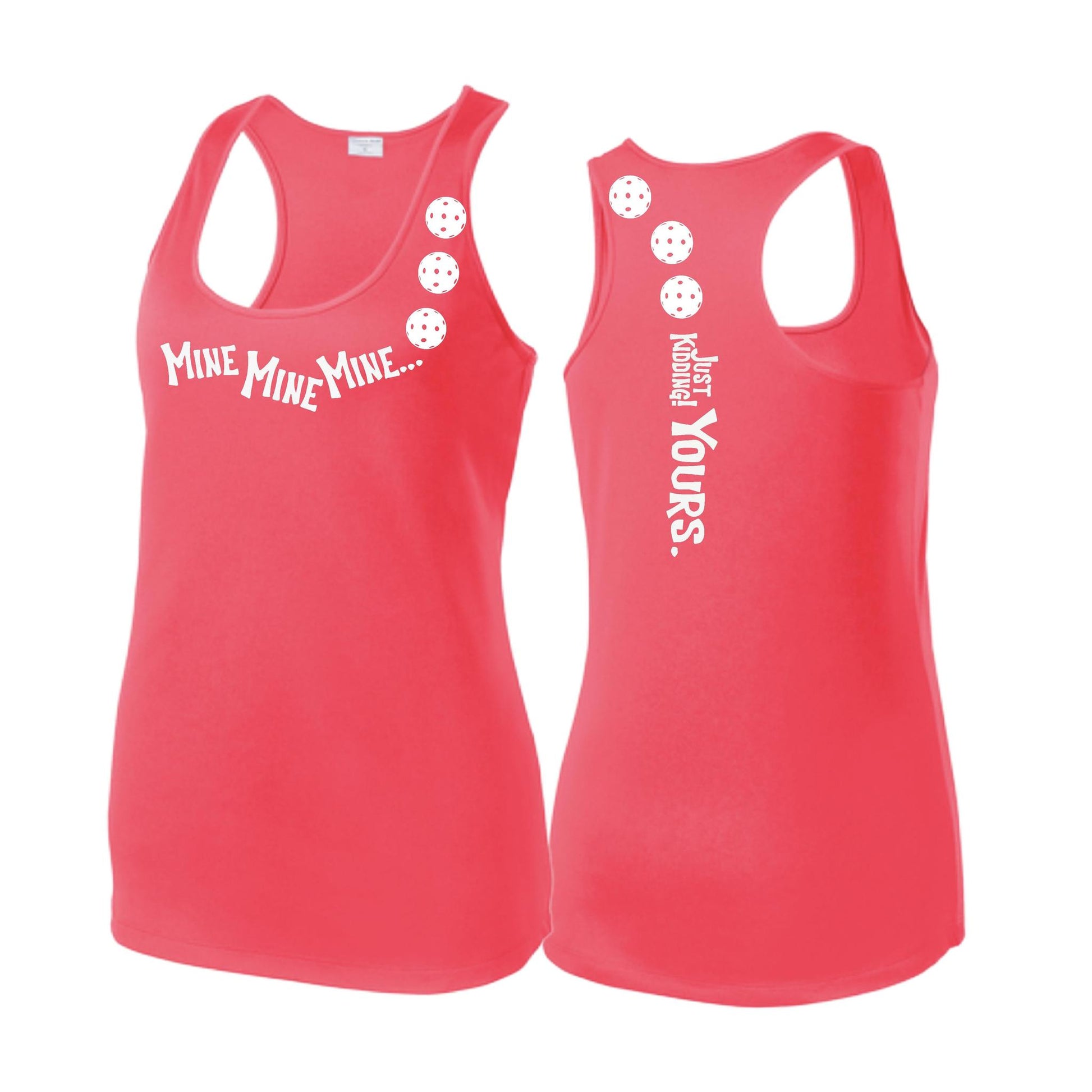 Mine JK Yours (Pickleballs Red White Yellow) | Women's Racerback Pickleball Tank | 100% Polyester