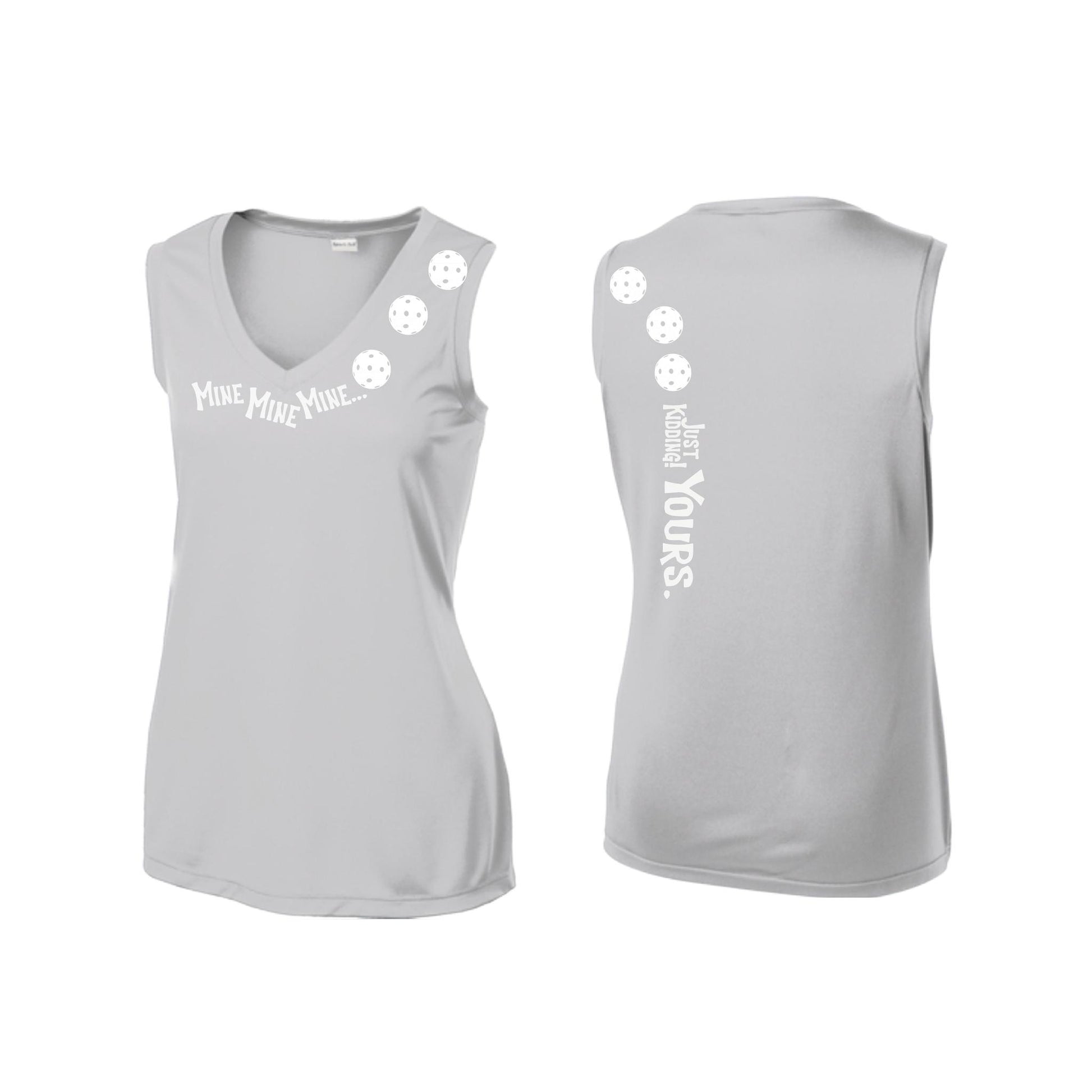 Mine JK Yours (Pickleballs Red White Yellow) | Women’s Sleeveless Athletic Performance T-Shirt | 100% Polyester