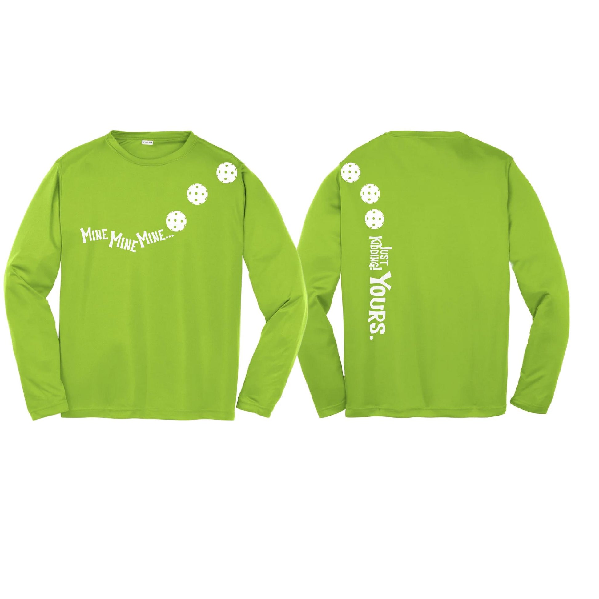 Mine JK Yours (Pickleballs Red White Yellow) | Youth Long Sleeve Pickleball Performance T-Shirts | 100% Polyester