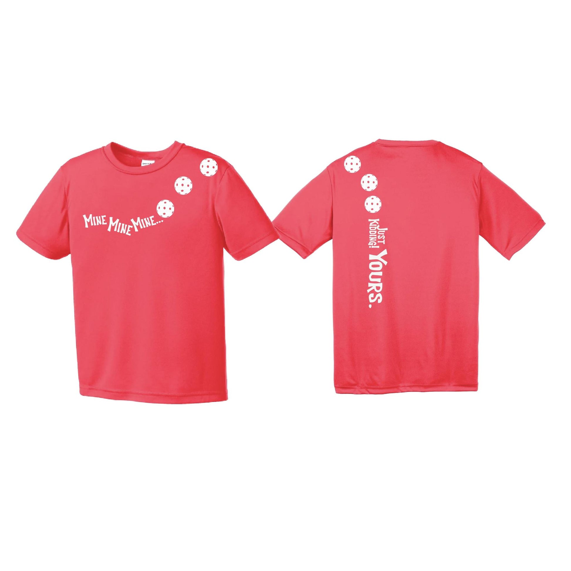 Mine JK Yours (Pickleballs Red White Yellow) | Youth Short Sleeve Pickleball Performance T-Shirts | 100% Polyester