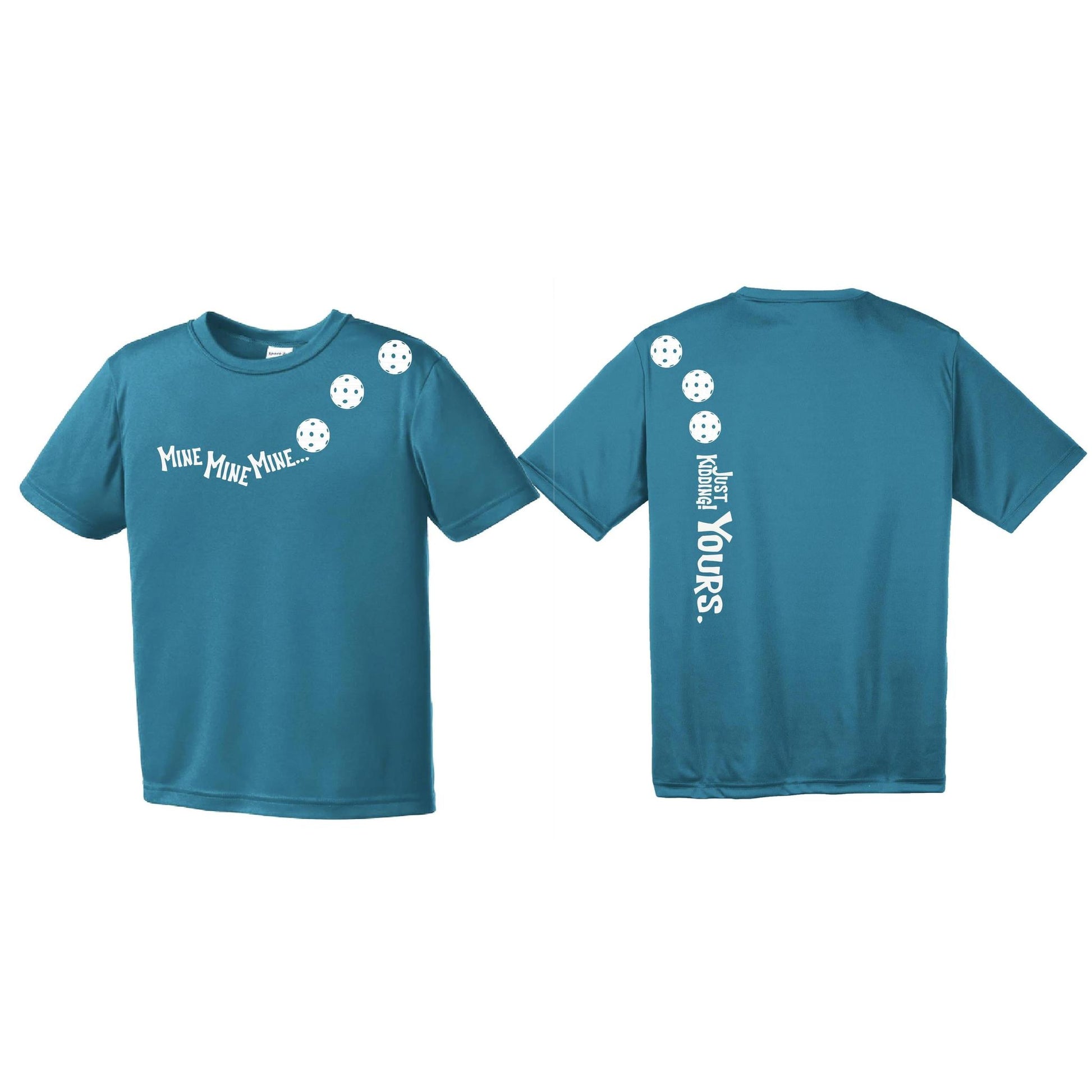 Mine JK Yours (Pickleballs Red White Yellow) | Youth Short Sleeve Pickleball Performance T-Shirts | 100% Polyester